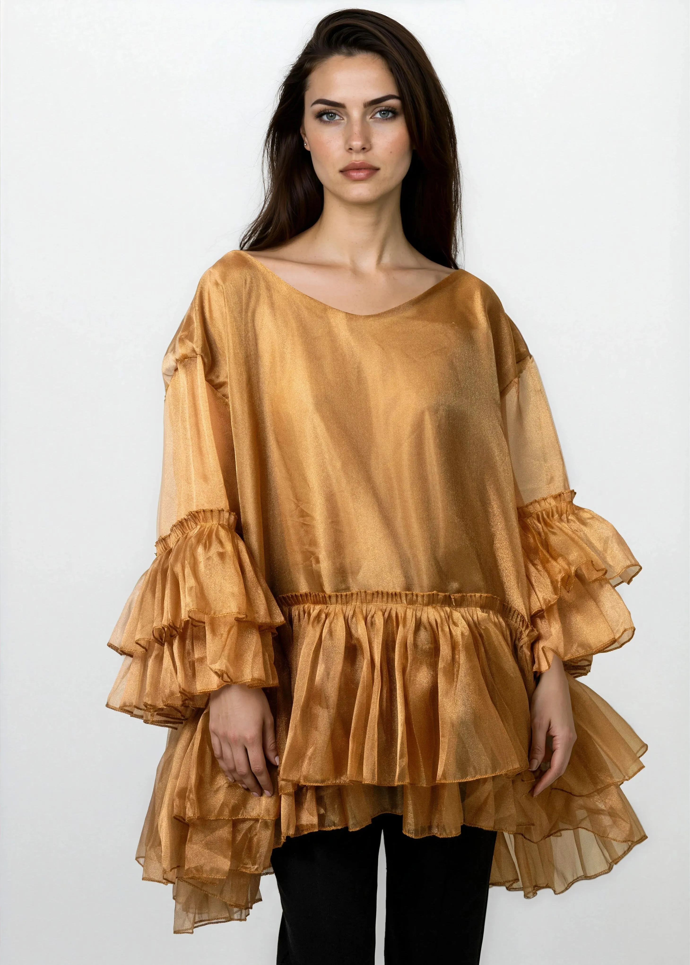 Gold Metallic Ruffle Tunic sold by Kate Hewko product image thumbnail 2