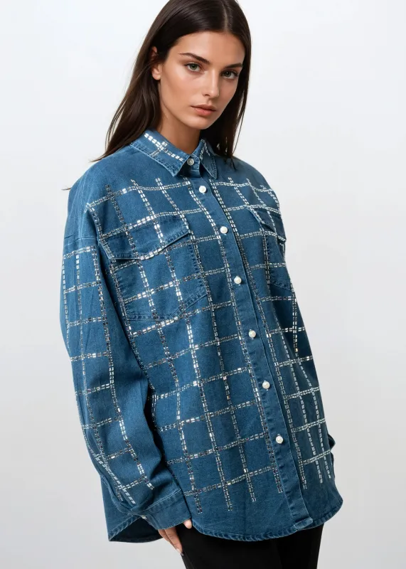 Bejeweled Grid Denim Button Up sold by Kate Hewko