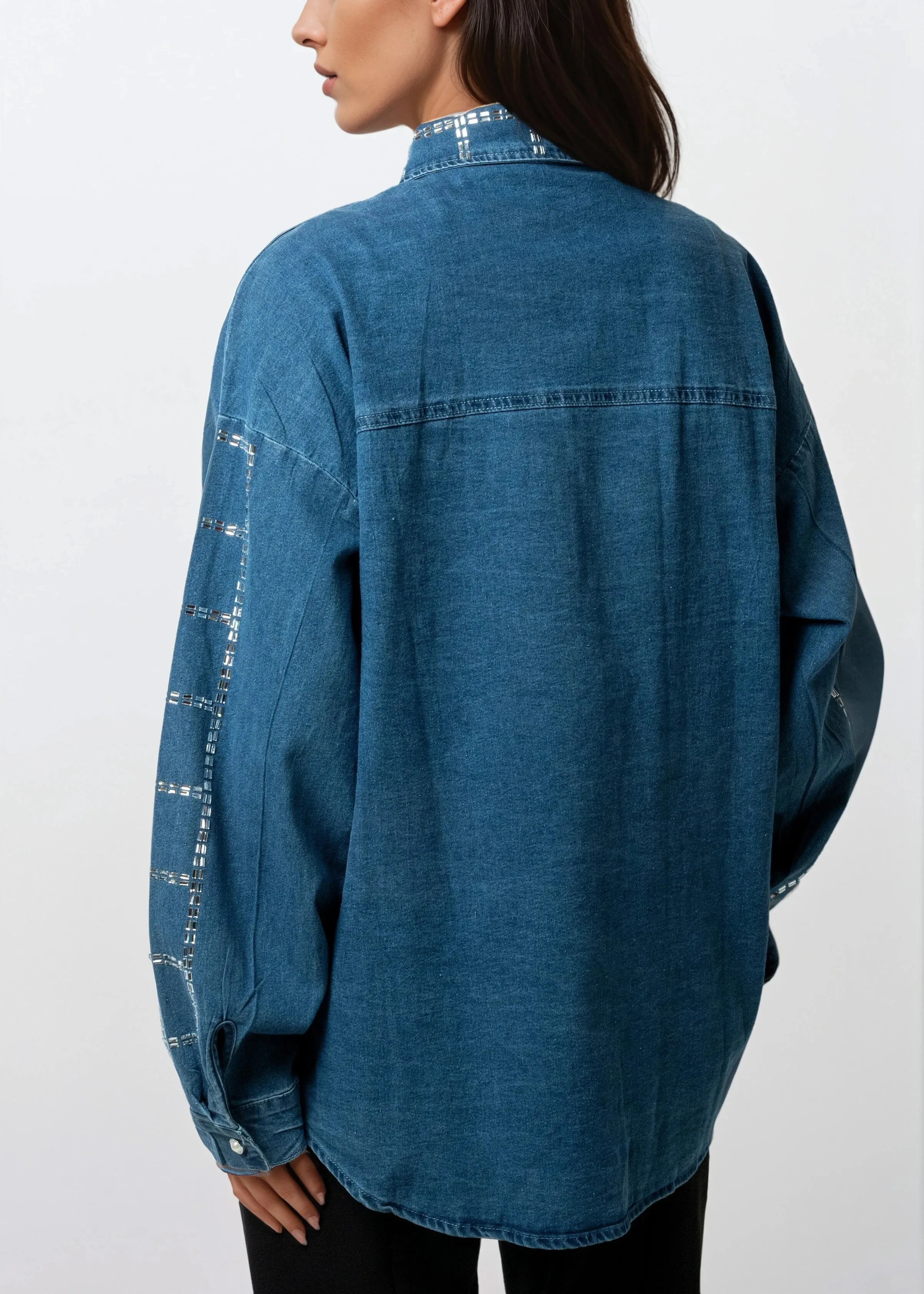 Bejeweled Grid Denim Button Up sold by Kate Hewko product image thumbnail 5