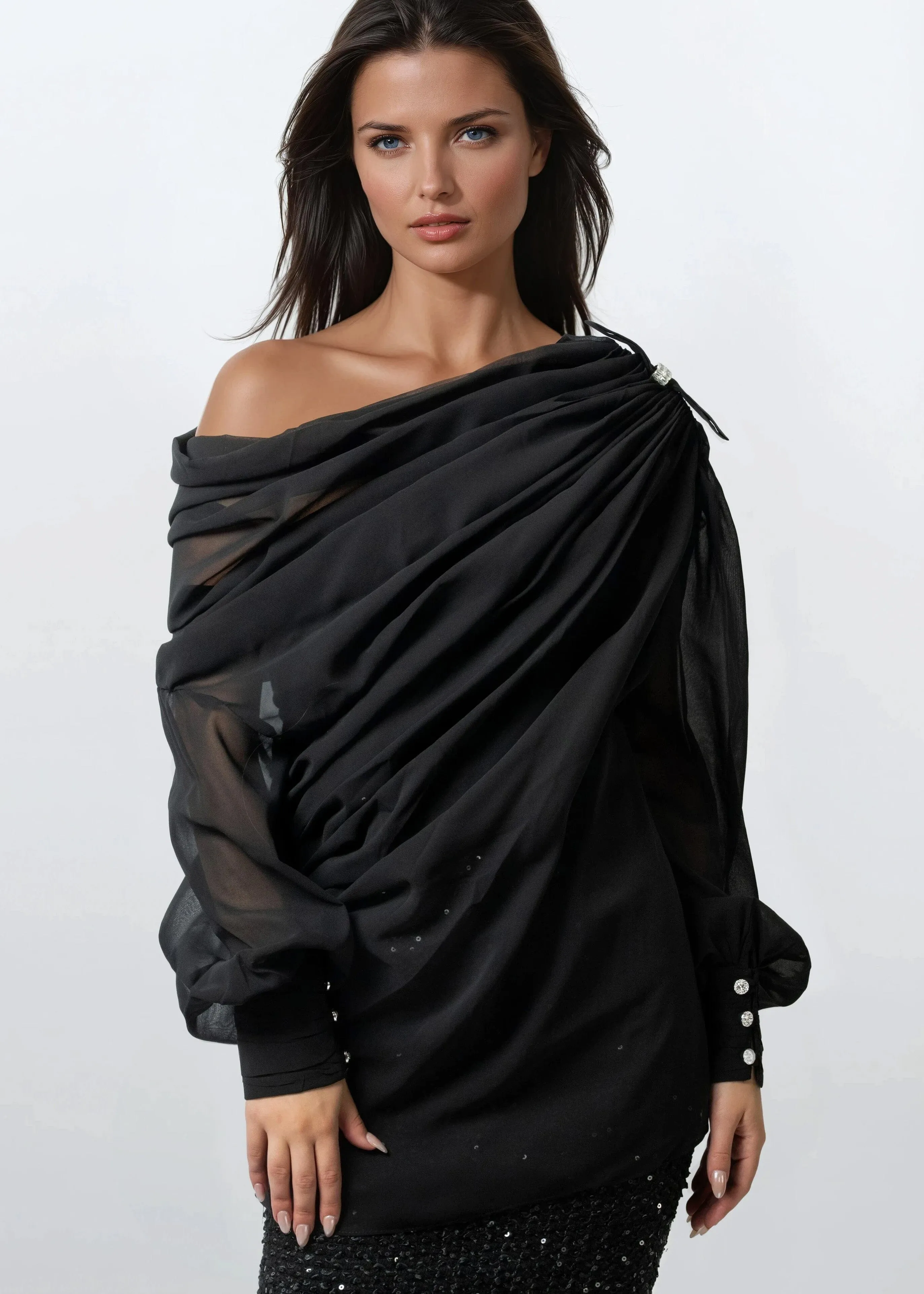 Off Shoulder Sheer Drape Blouse sold by Kate Hewko product image thumbnail 4