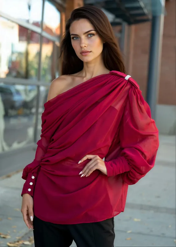 Off Shoulder Sheer Drape Blouse sold by Kate Hewko