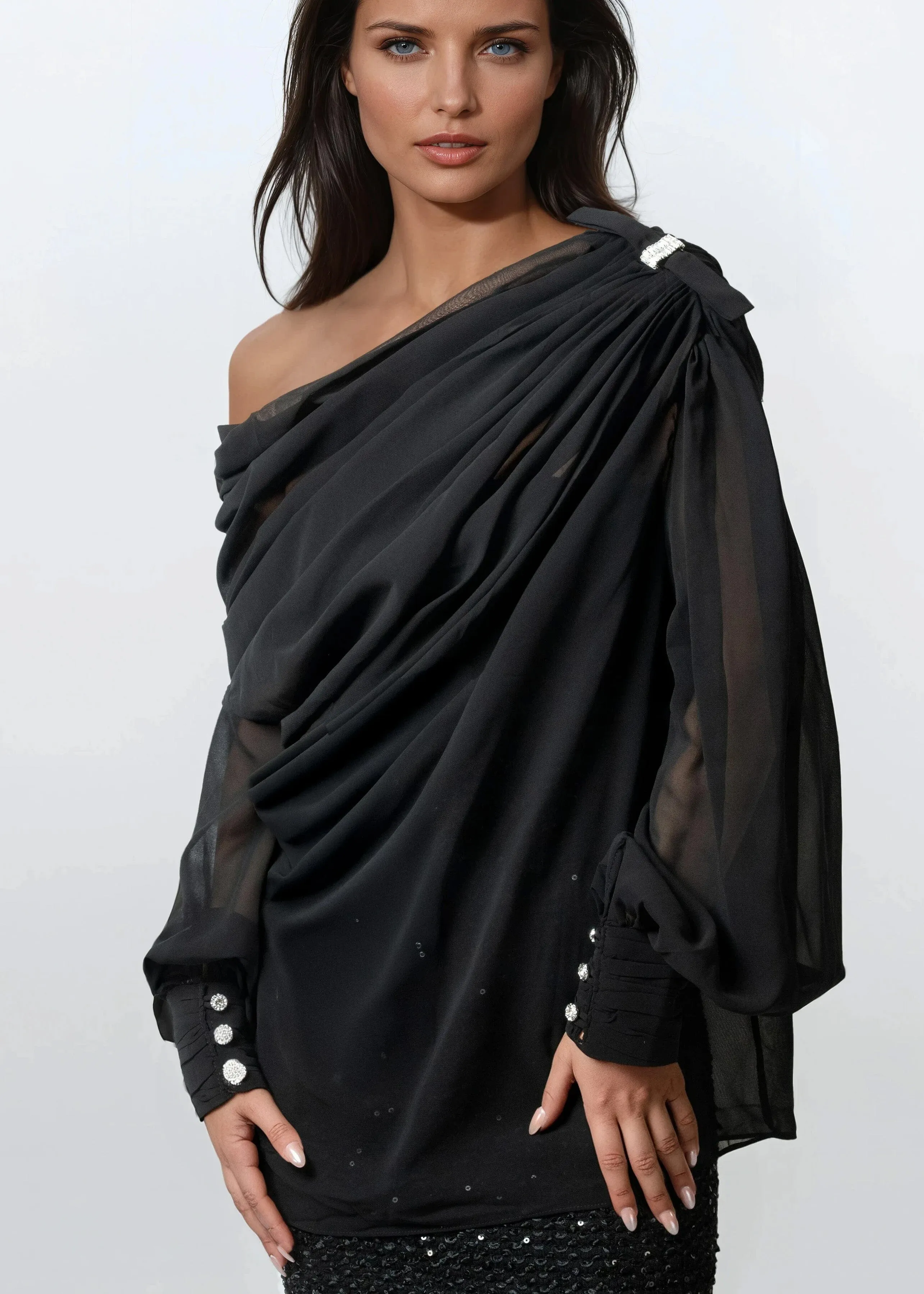 Off Shoulder Sheer Drape Blouse sold by Kate Hewko product image thumbnail 2