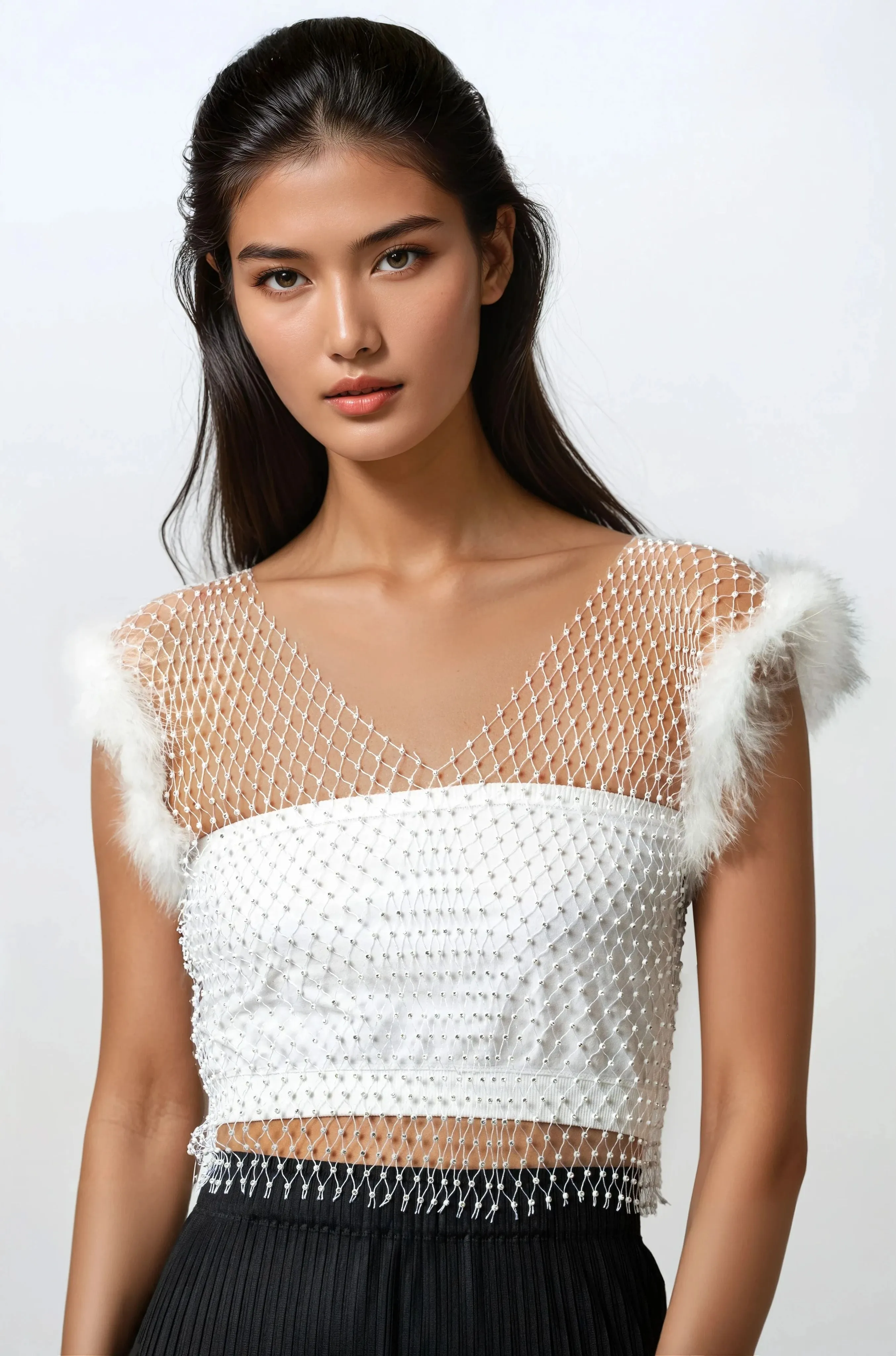 Rhinestone Mesh Feather Trim Top sold by Kate Hewko product image thumbnail 2