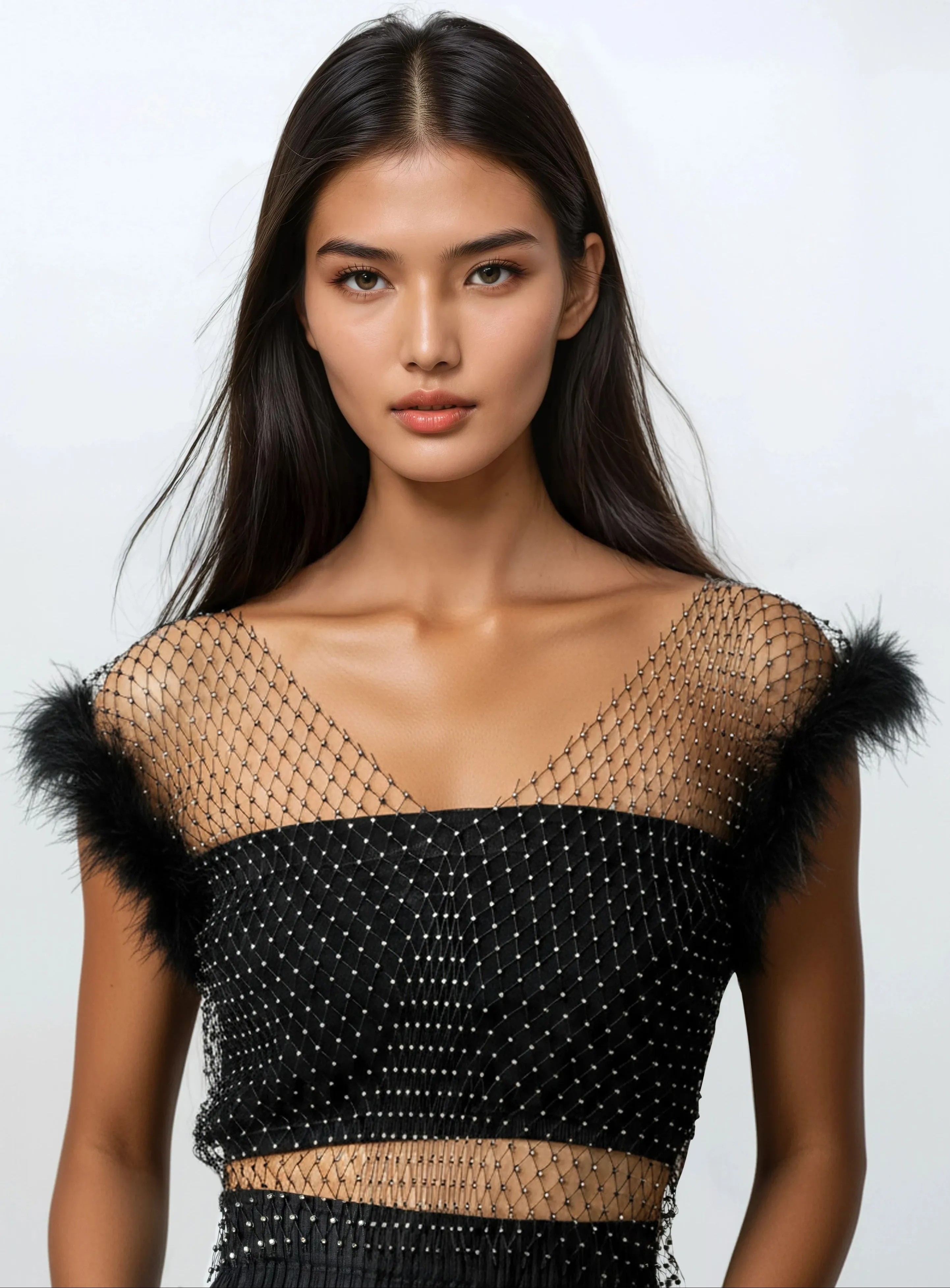 Rhinestone Mesh Feather Trim Top sold by Kate Hewko product image thumbnail 3