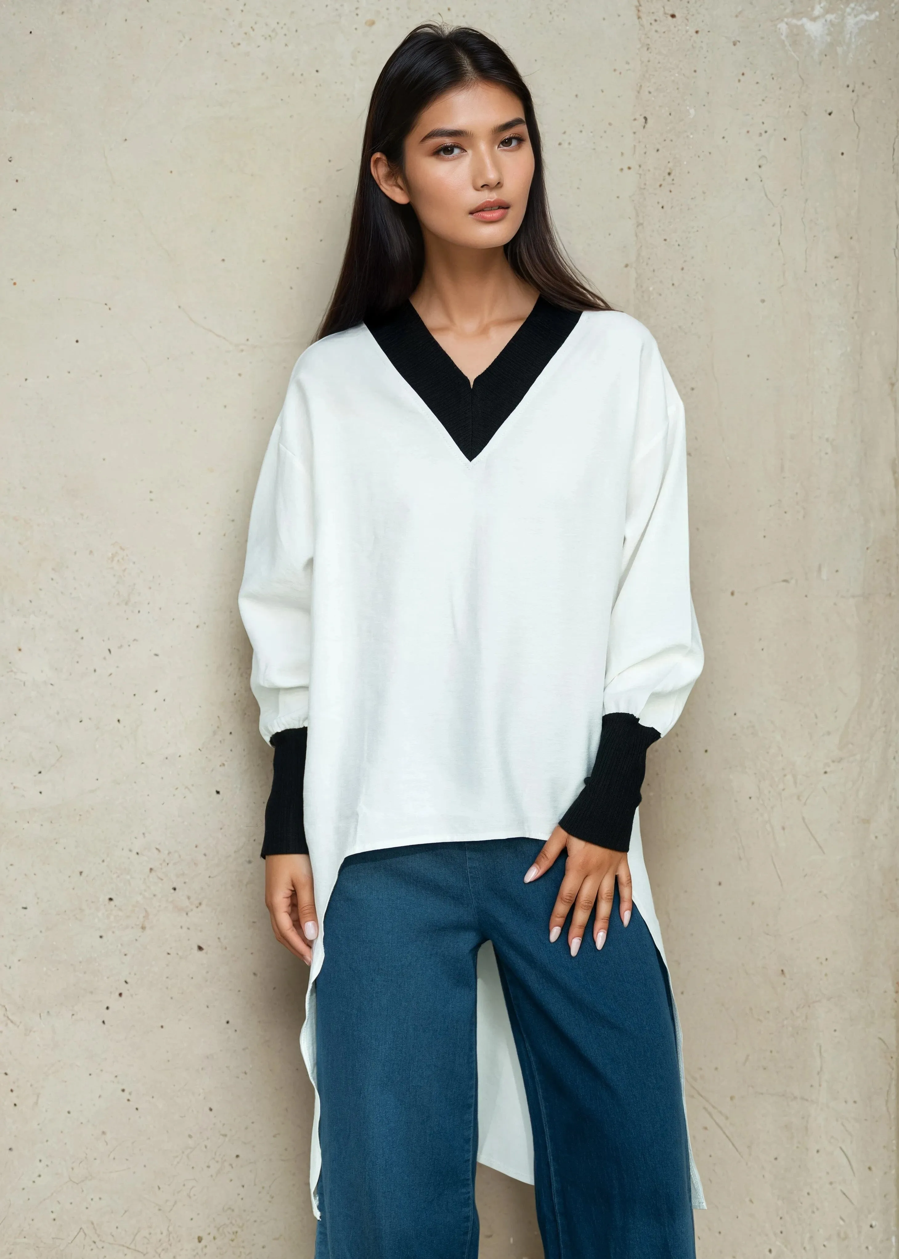 Contrast Trimmed High Low Tunic sold by Kate Hewko