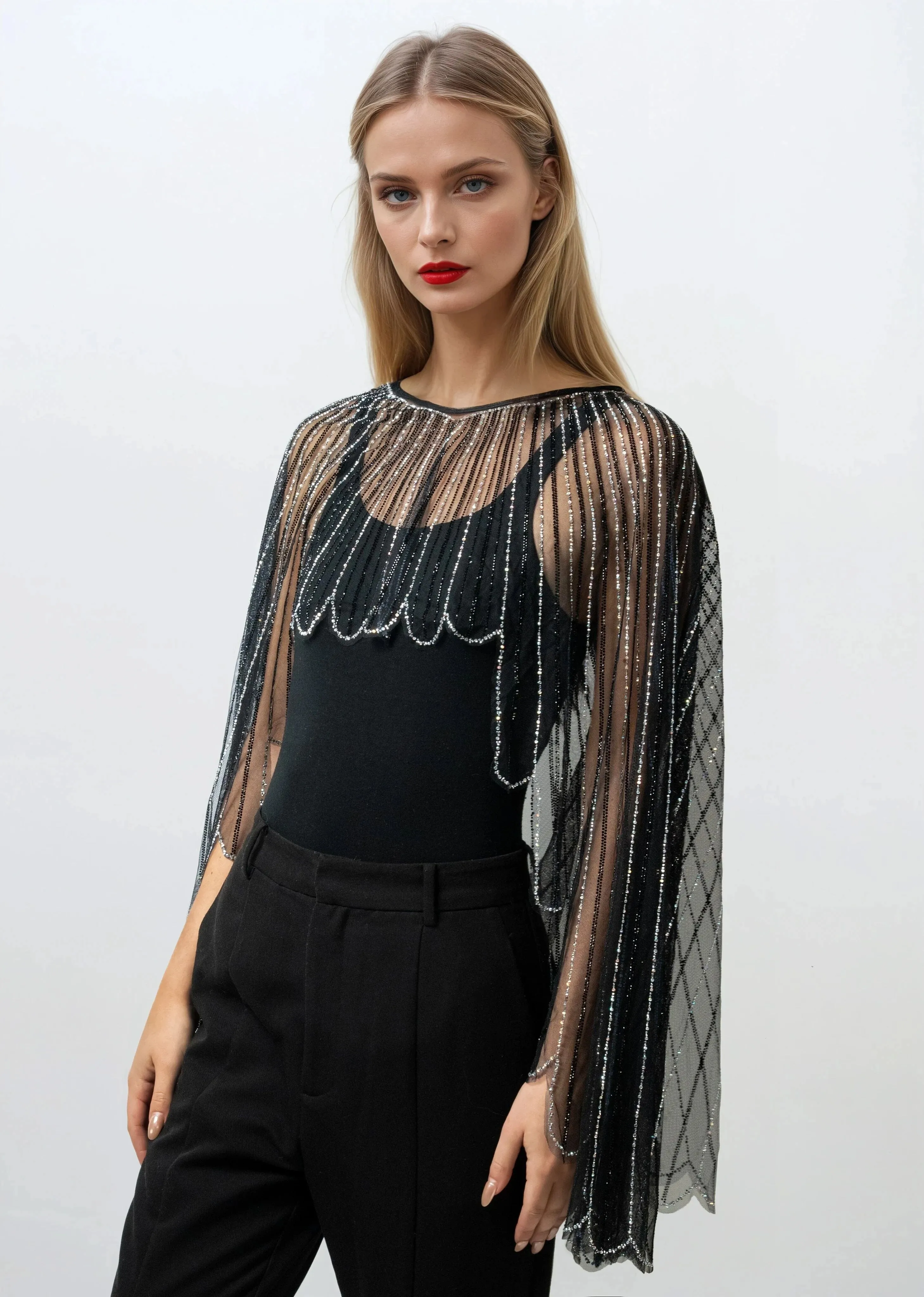 Sheer Embellished Cape Overlay sold by Kate Hewko product image thumbnail 5