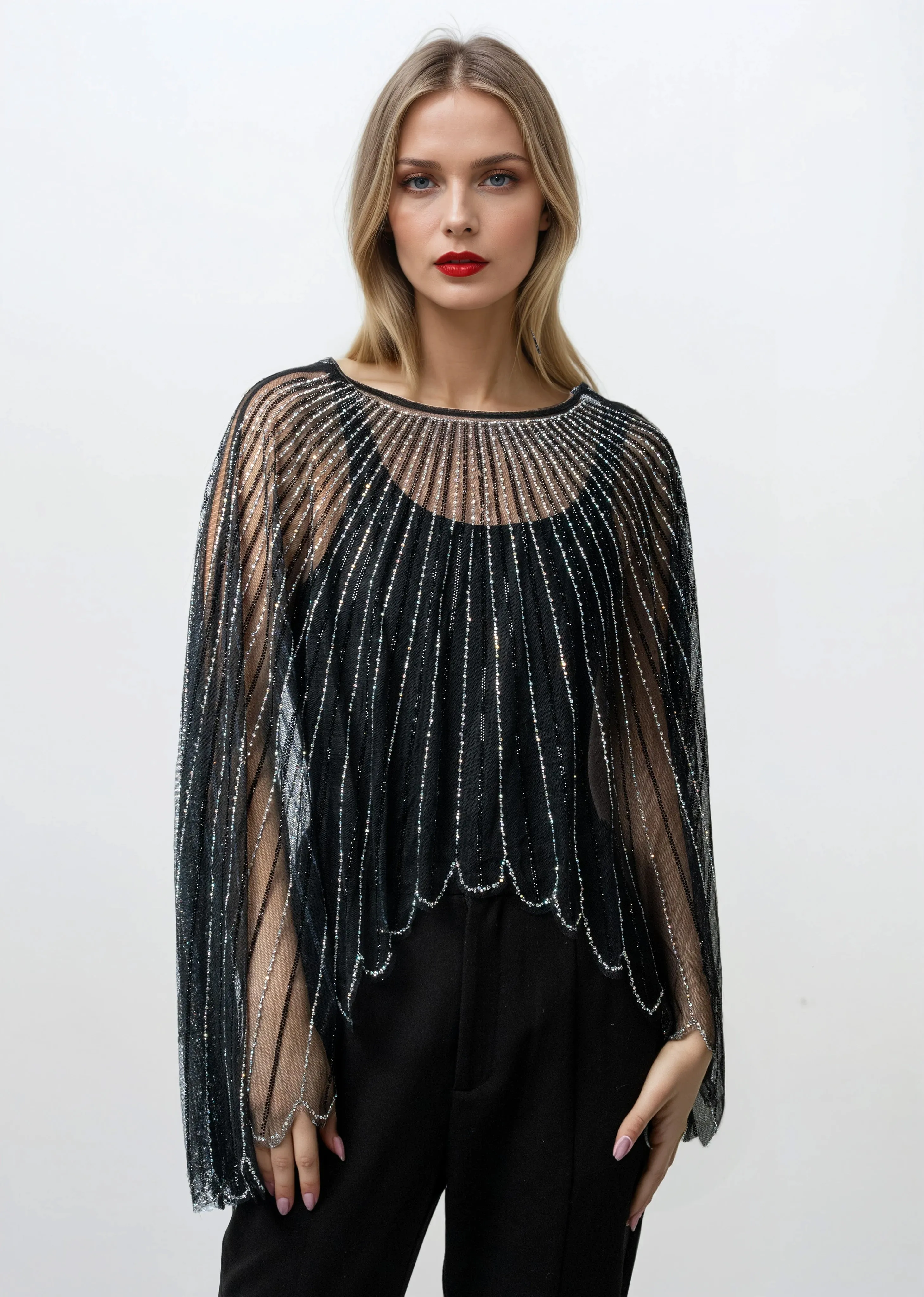 Sheer Embellished Cape Overlay sold by Kate Hewko