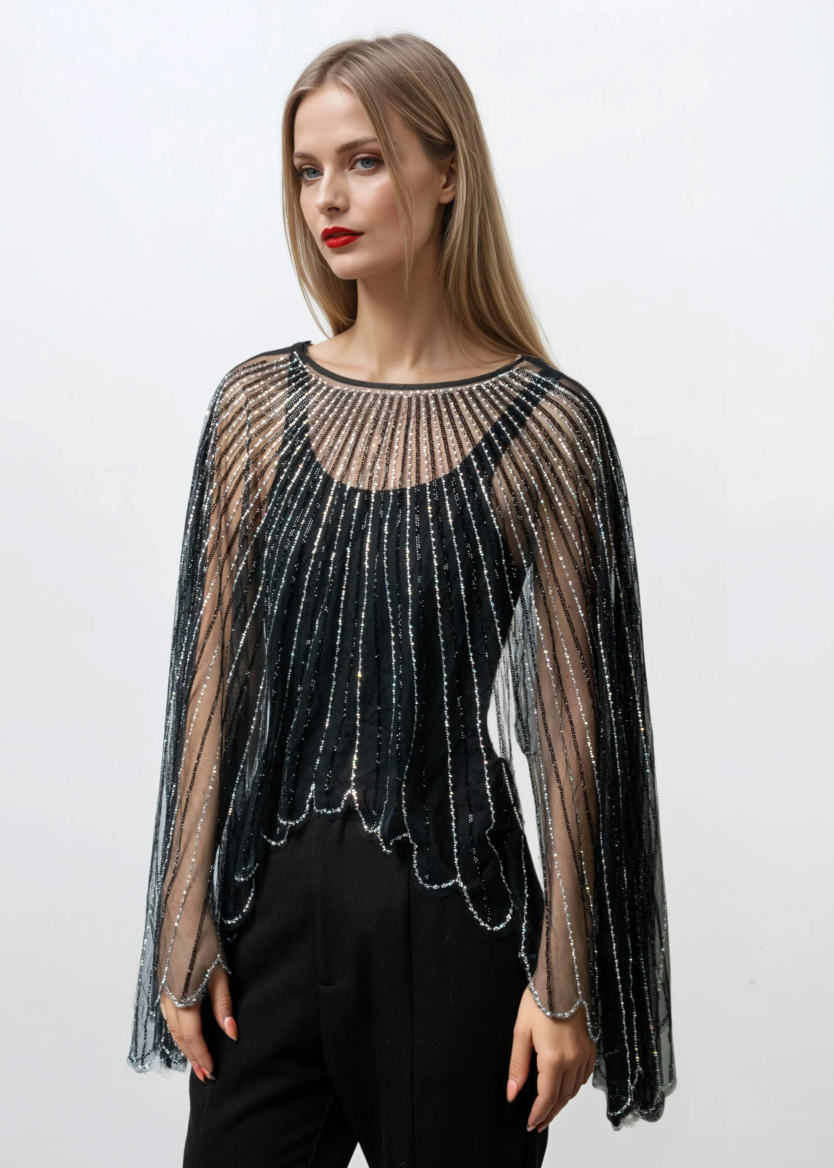 Sheer Embellished Cape Overlay sold by Kate Hewko product image thumbnail 2