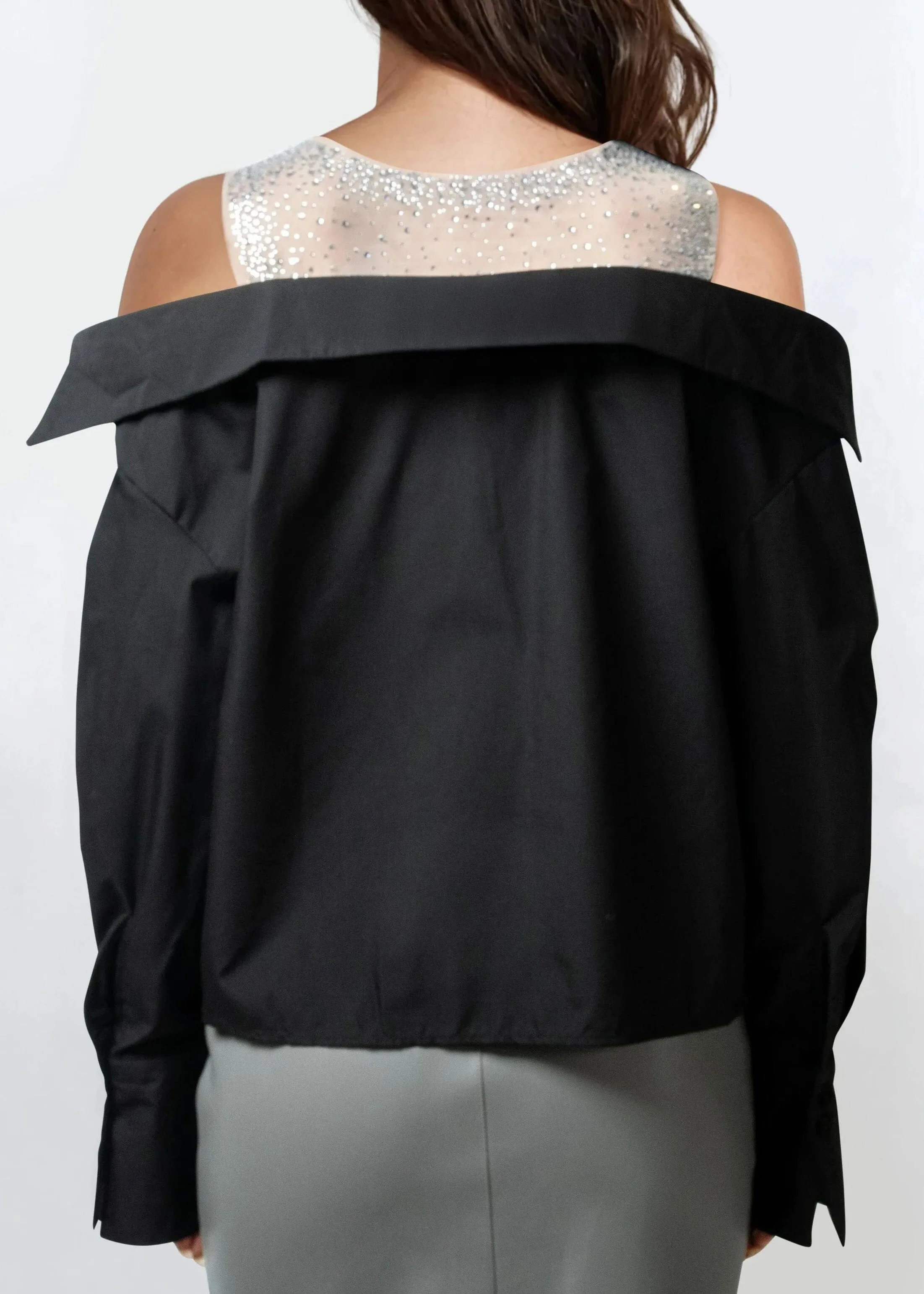 Rhinestone Mesh Contrast Dress Shirt sold by Kate Hewko product image thumbnail 4