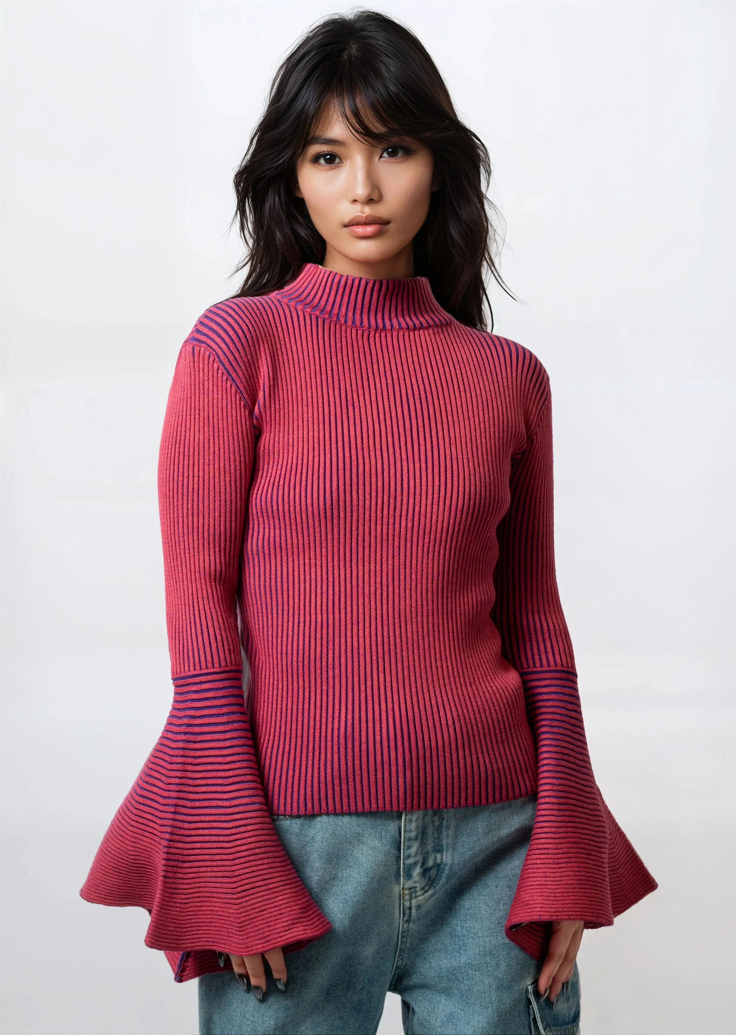 Ribbed Bell Sleeve Mock Neck Top sold by Kate Hewko product image thumbnail 3