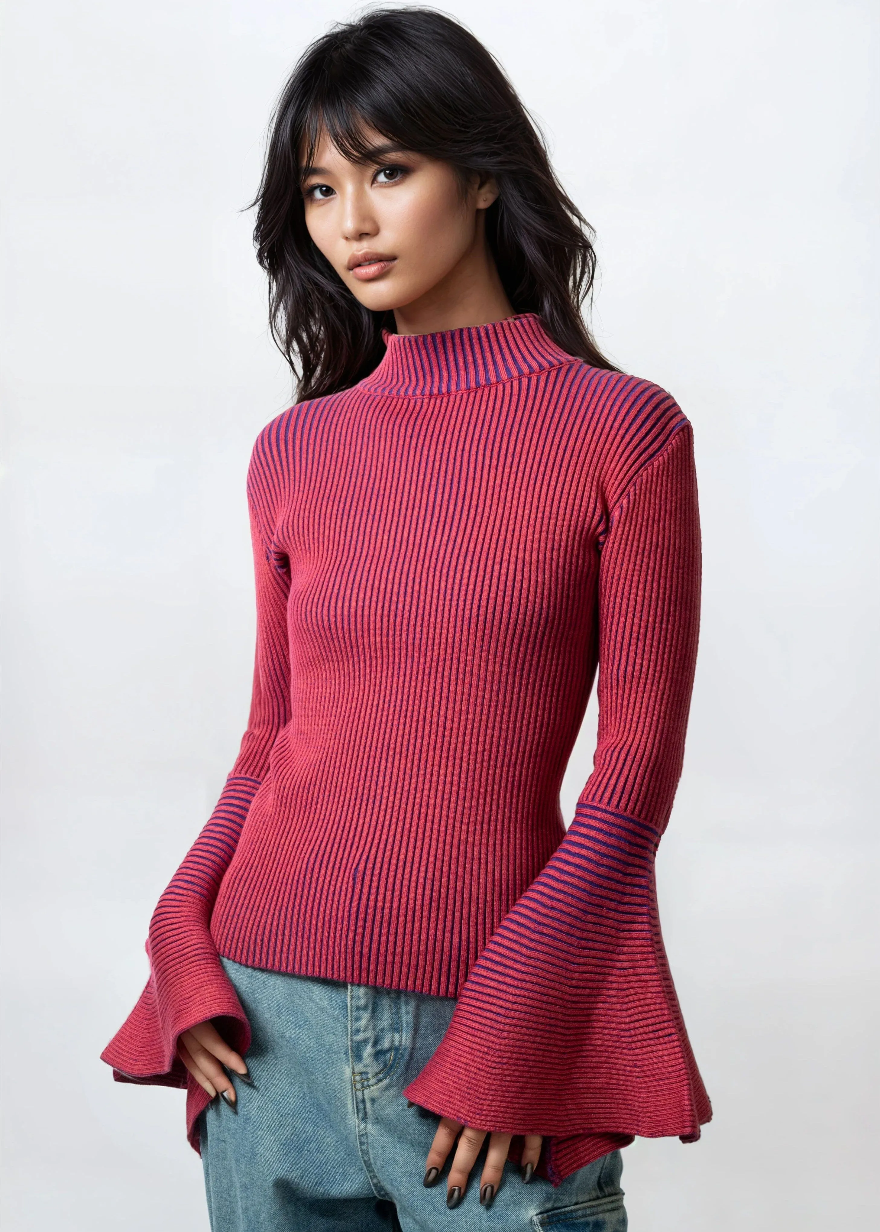 Ribbed Bell Sleeve Mock Neck Top sold by Kate Hewko product image thumbnail 2