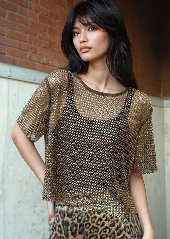 Rhinestone Fishnet Cropped Tee sold by Kate Hewko