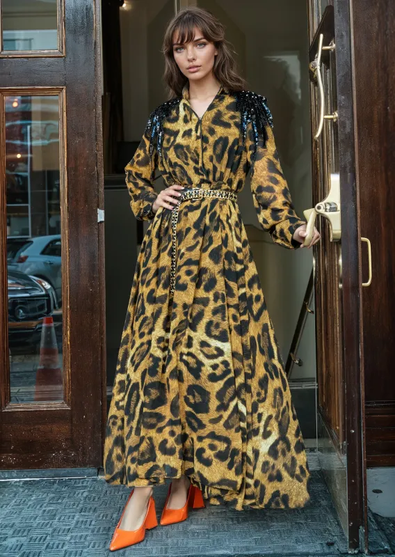 Sequin Fringe Leopard Maxi Dress sold by Kate Hewko