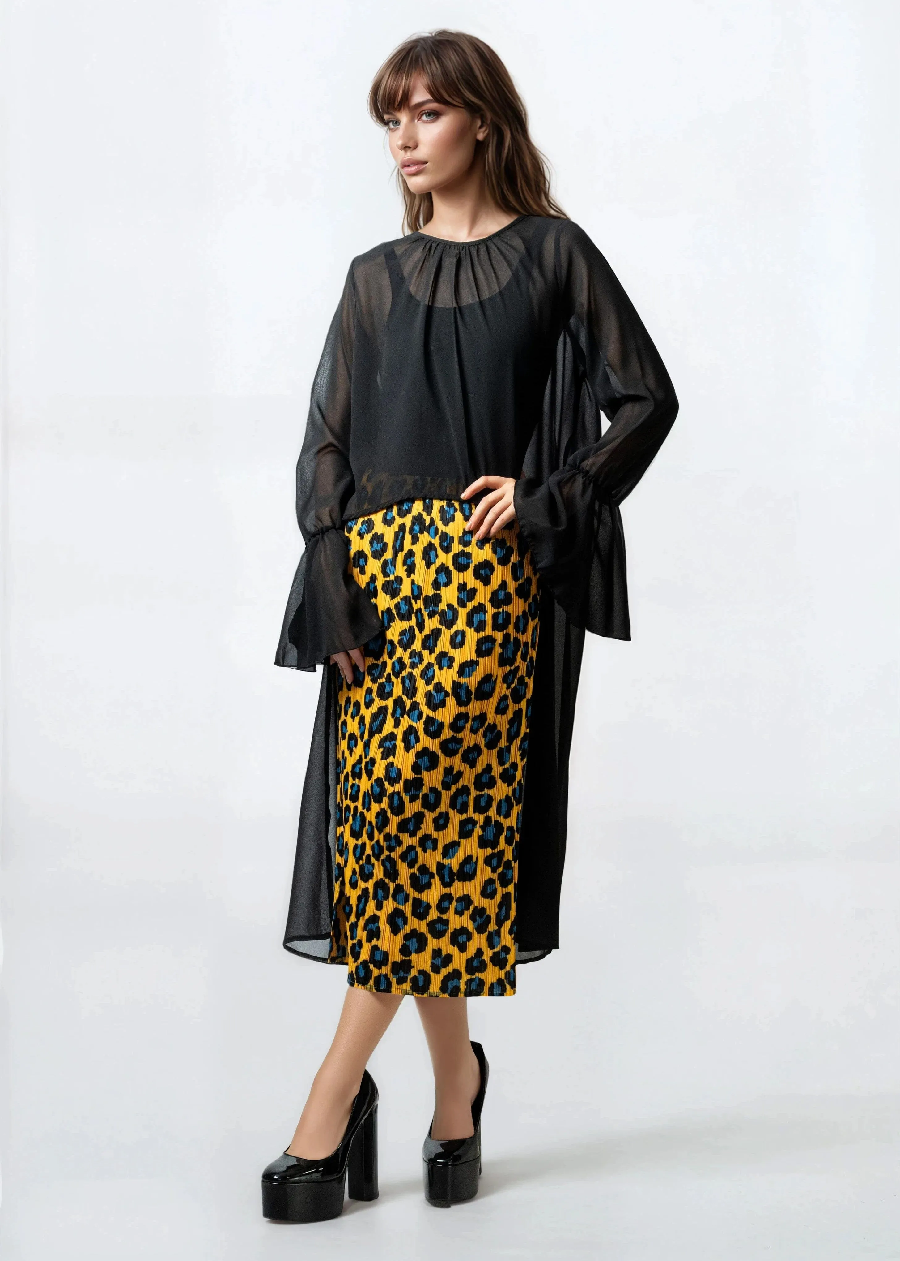 High Low Bell Sleeve Sheer Blouse sold by Kate Hewko product image thumbnail 2
