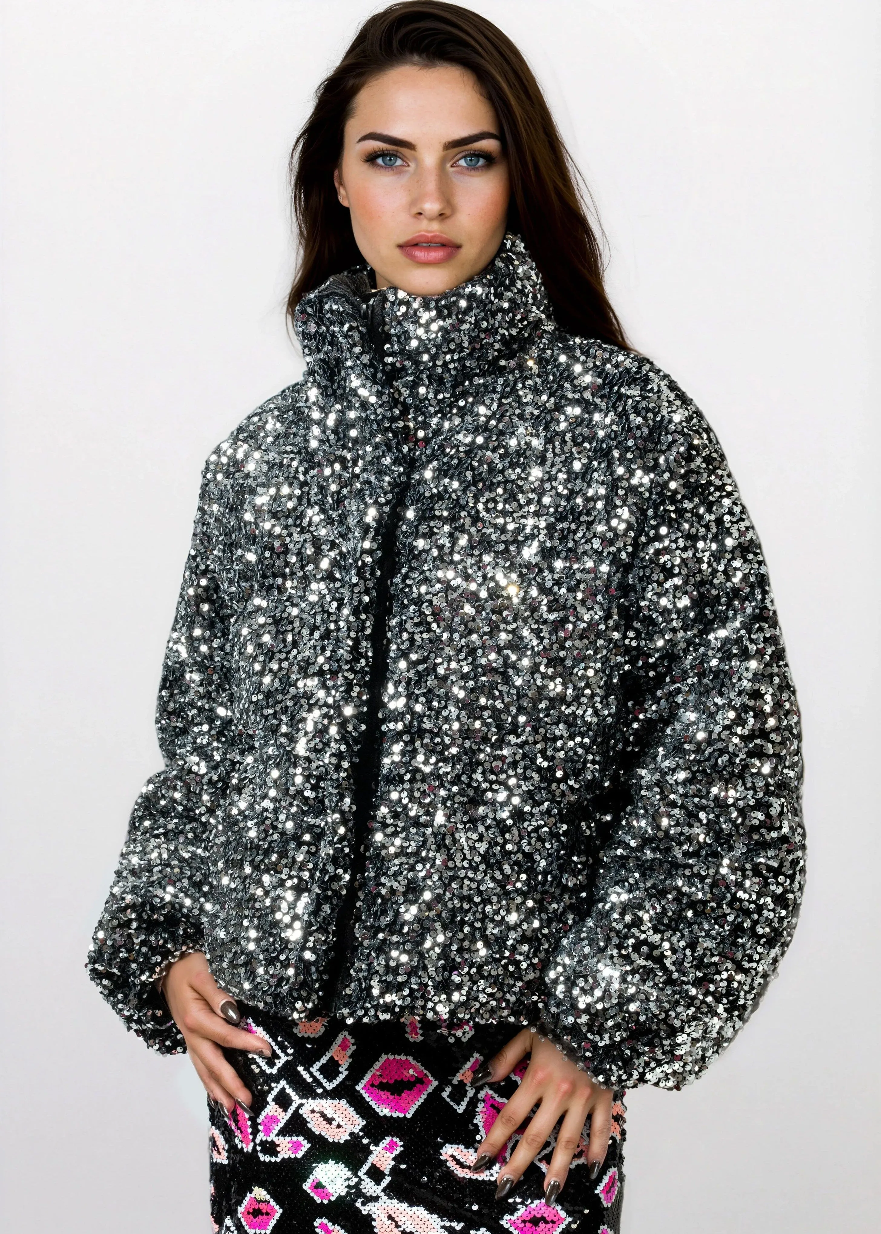 Sequin Puffer Bomber Jacket sold by Kate Hewko product image thumbnail 2