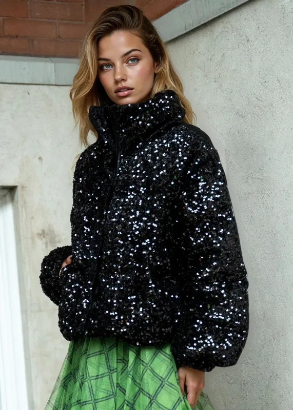 Sequin Puffer Bomber Jacket made by Kate Hewko