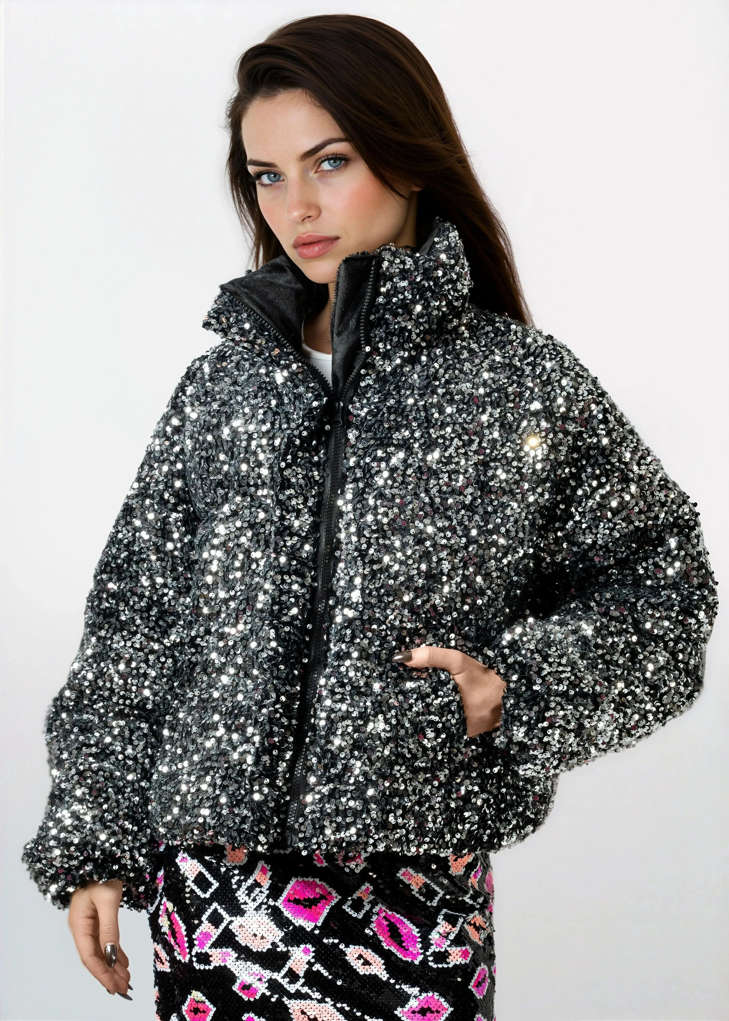 Sequin Puffer Bomber Jacket sold by Kate Hewko product image thumbnail 3