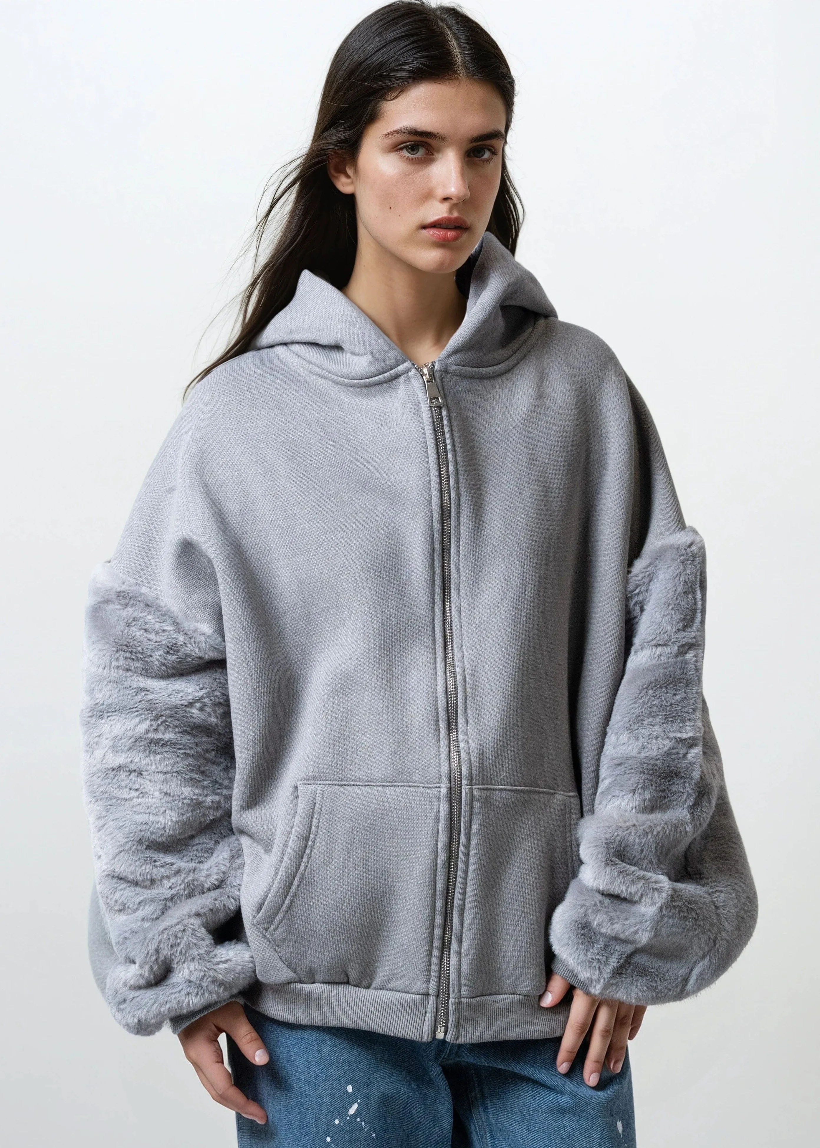 Faux Fur Sleeve Zip Hoodie sold by Kate Hewko product image thumbnail 5