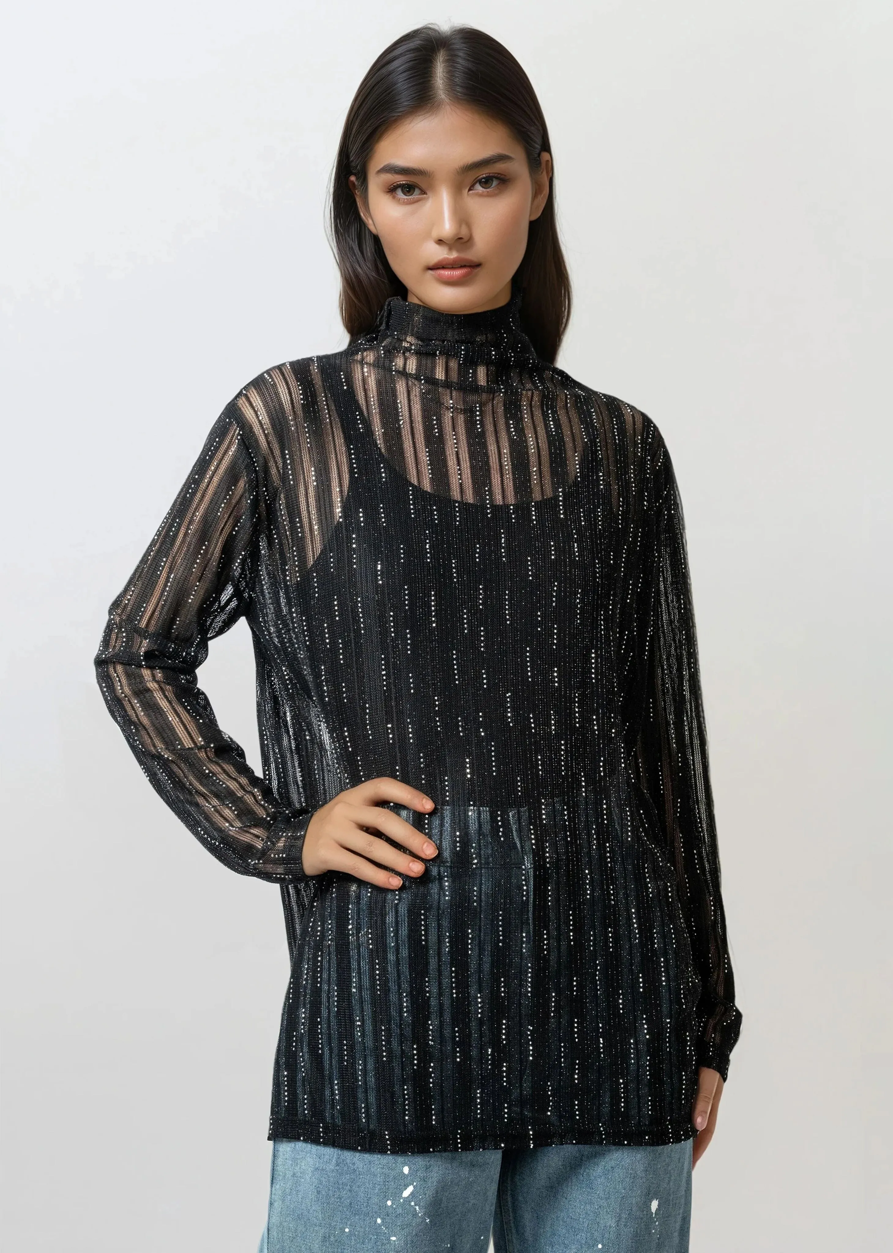 Sheer Shimmer Turtleneck Top sold by Kate Hewko product image thumbnail 4