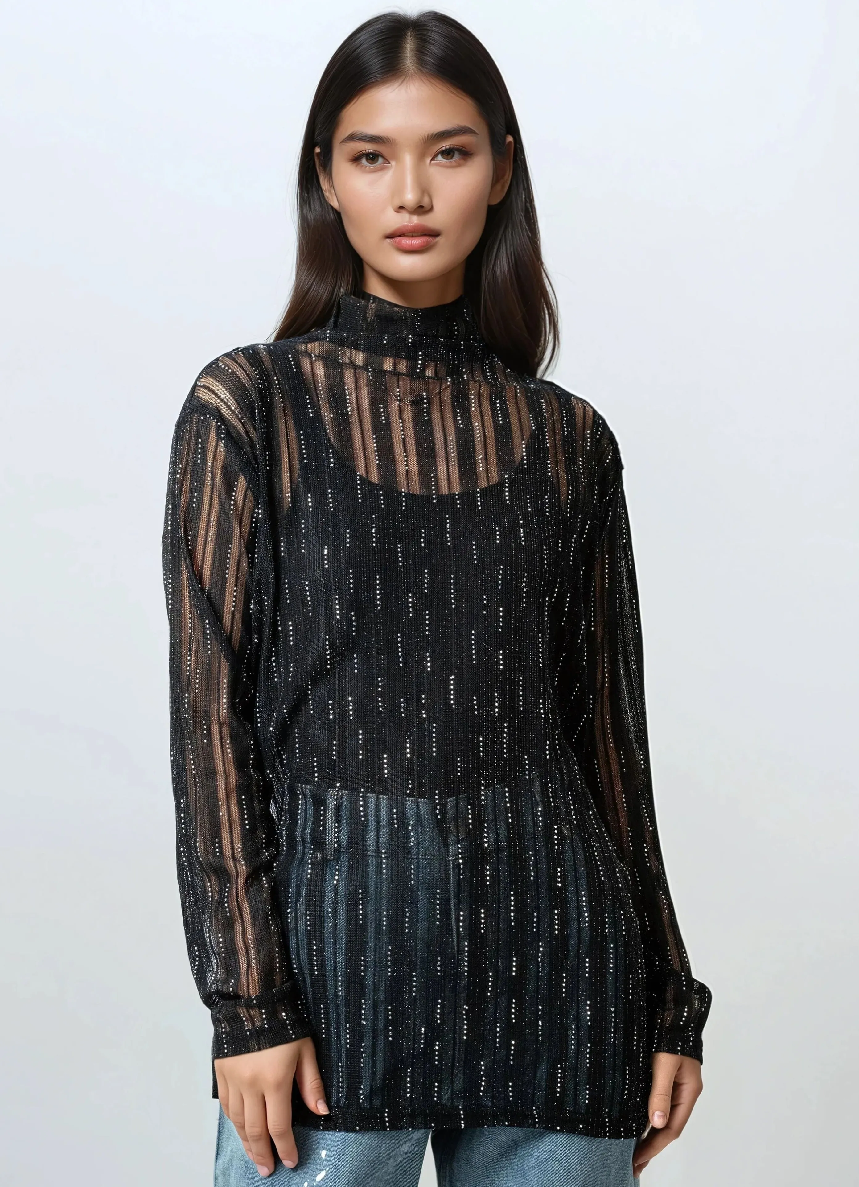 Sheer Shimmer Turtleneck Top sold by Kate Hewko