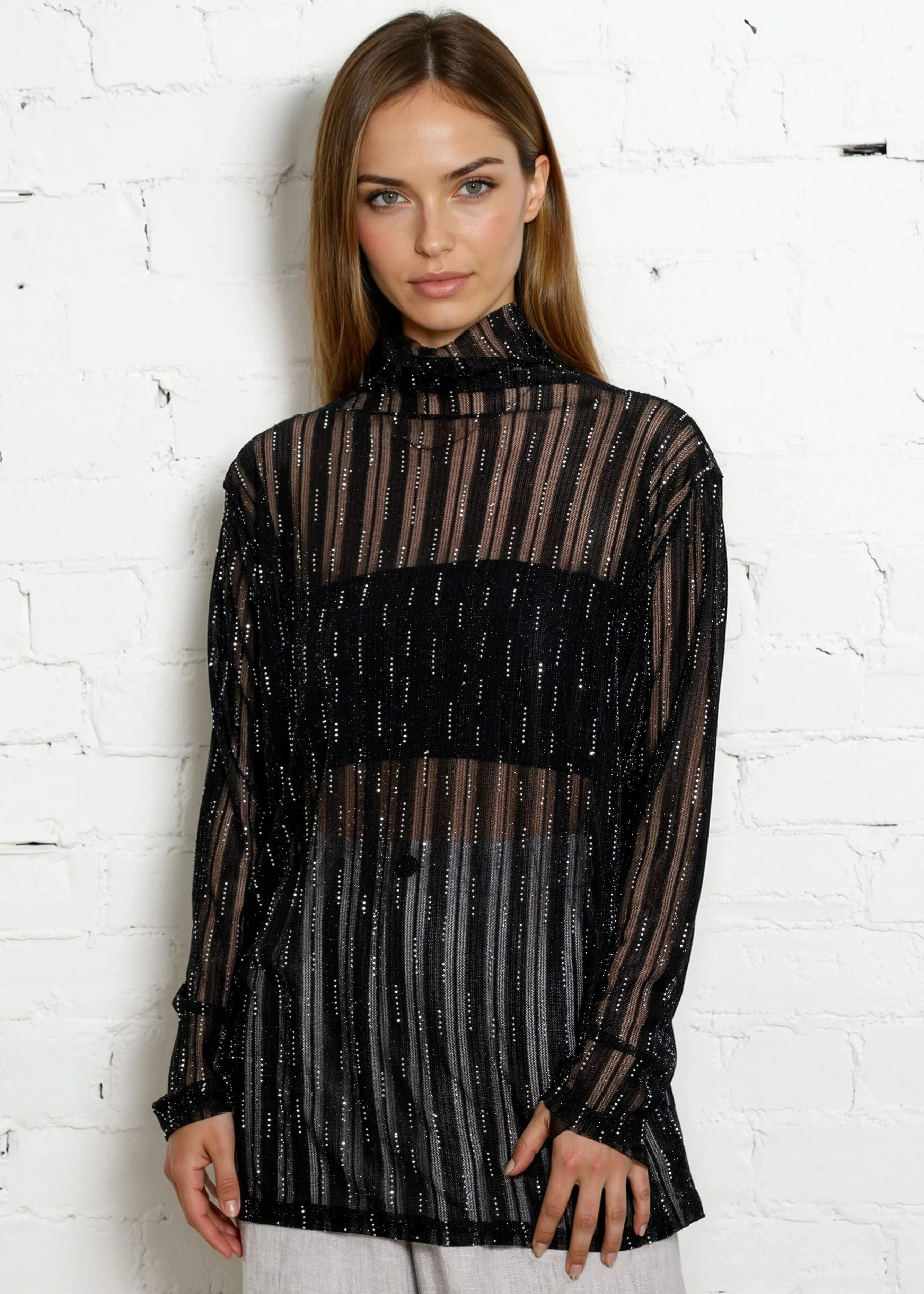 Sheer Shimmer Turtleneck Top sold by Kate Hewko product image thumbnail 5