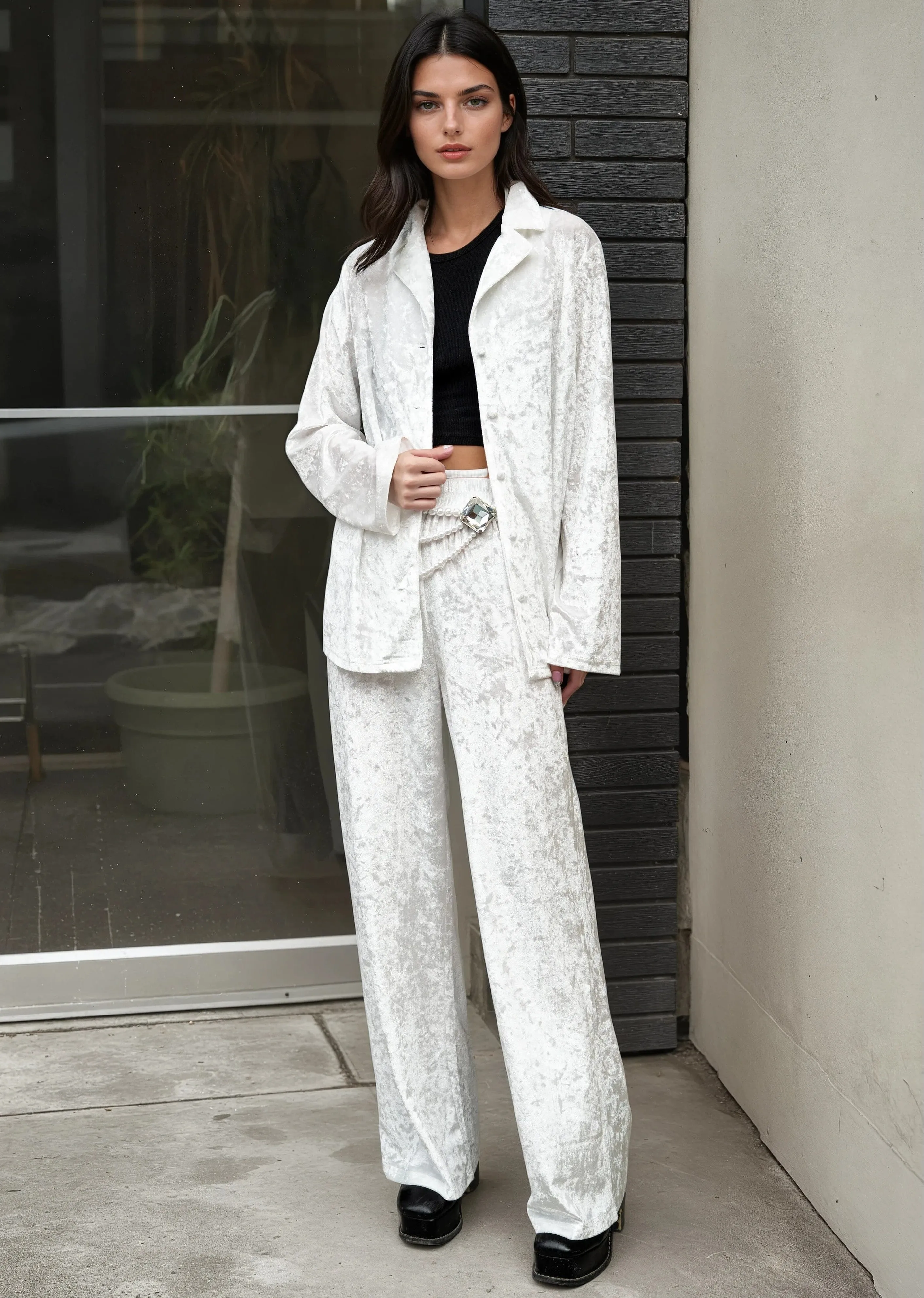Crushed Velvet Button Up Pant Set sold by Kate Hewko