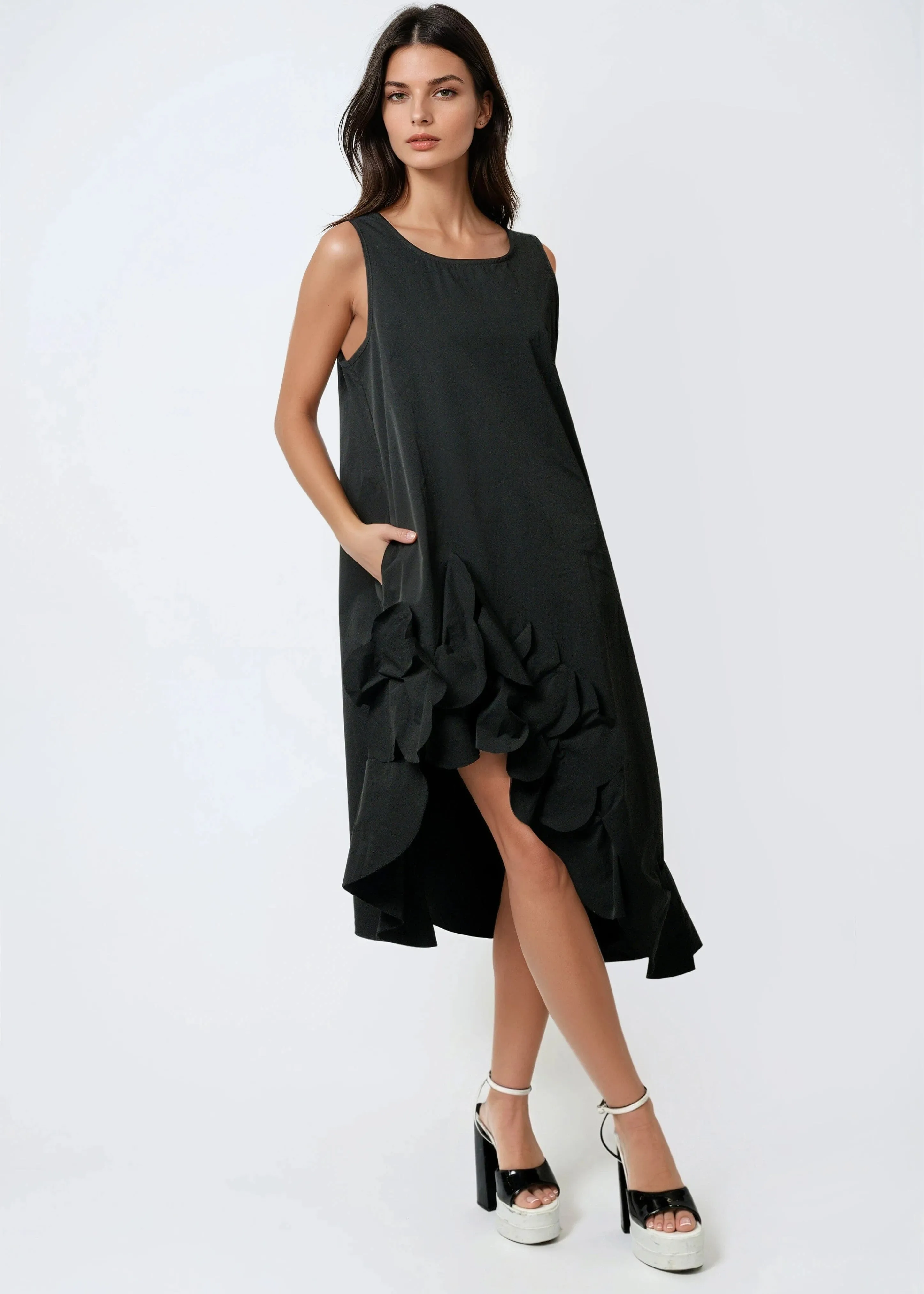Asymmetrical Ruffle Hem Tank Dress sold by Kate Hewko