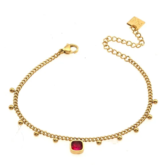 ROWEN Beaded Chain Bracelet with a Red Crystal Charm sold by Lav & Kush product image thumbnail 2