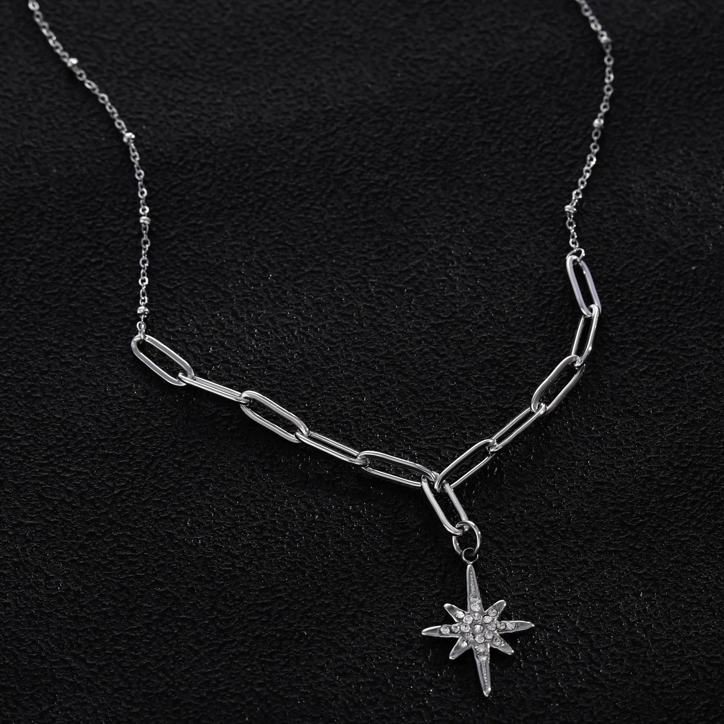 MALVINA Mix Silver Chain with Zirconia Studded Star Pendant sold by Lav & Kush product image thumbnail 4