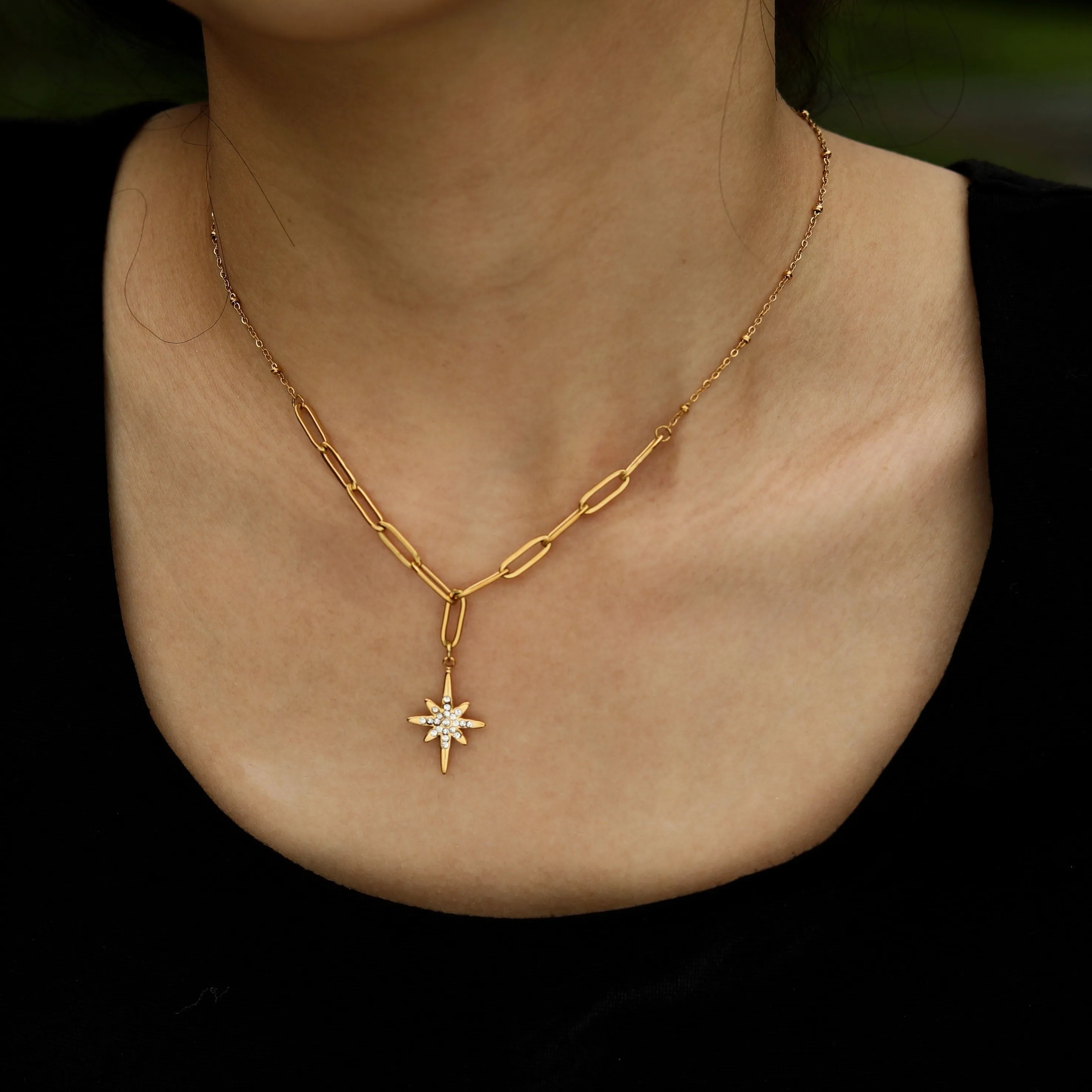 MALVINA Mix Gold Chain with Zirconia Studded Star Pendant sold by Lav & Kush product image thumbnail 4