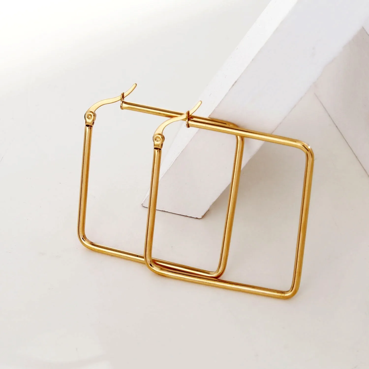 REILYNN Square Shaped Gold Hoops sold by Lav & Kush product image thumbnail 5