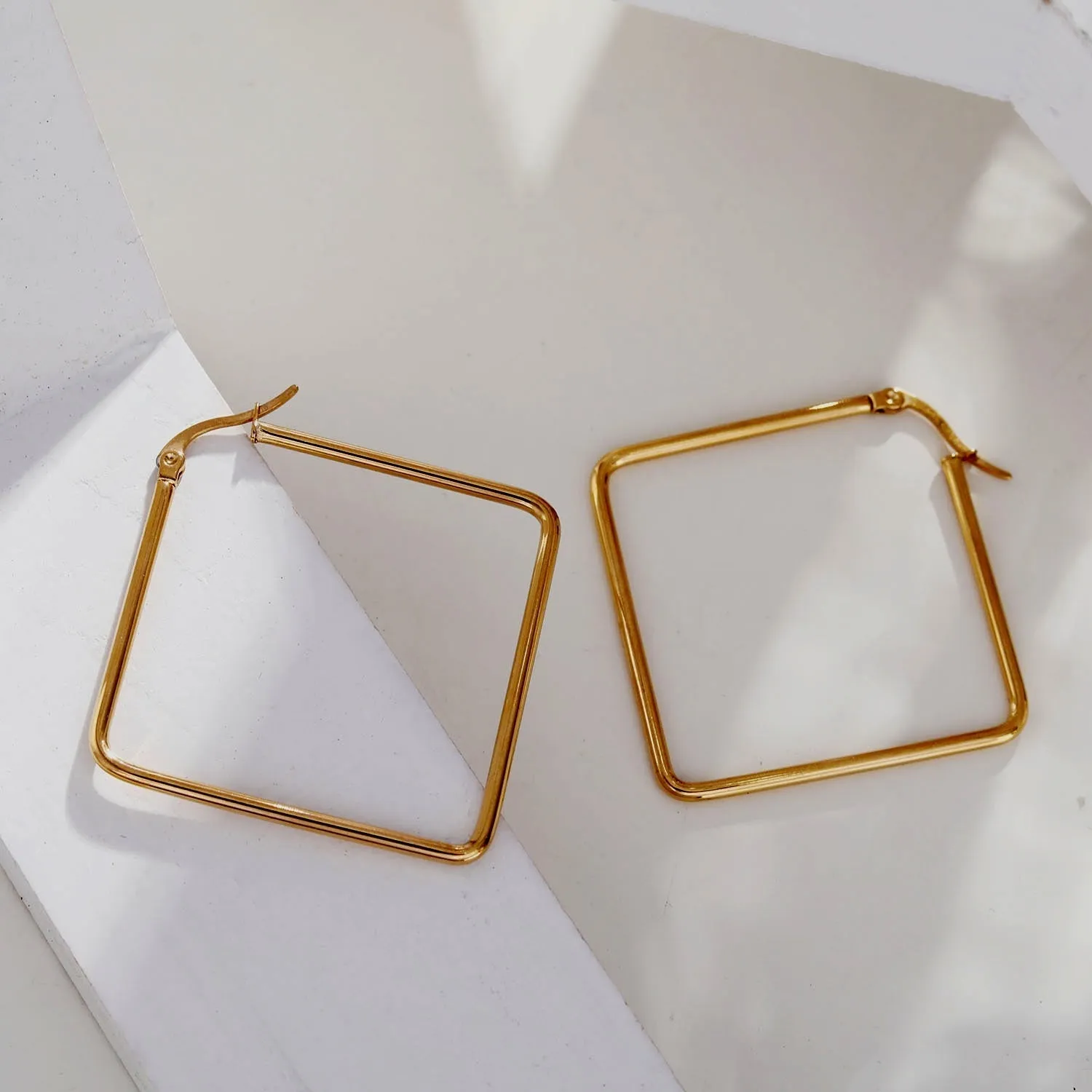 REILYNN Square Shaped Gold Hoops sold by Lav & Kush product image thumbnail 2
