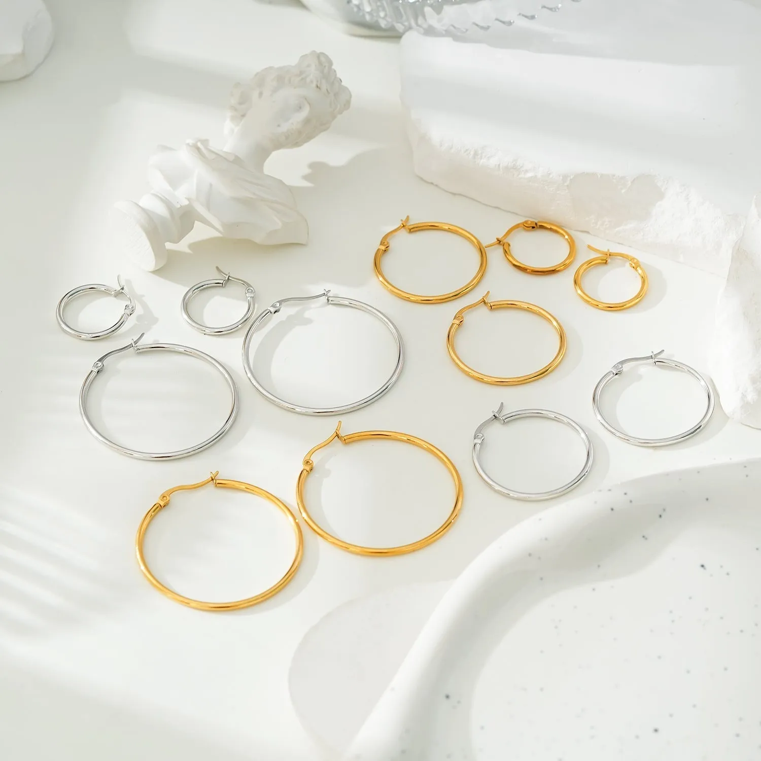 Style BIANCA Gold: Classic Essential Everyday Basic Round Gold Hoops. Available in 7 Sizes - 1cm to 6cm sold by Lav & Kush product image thumbnail 2