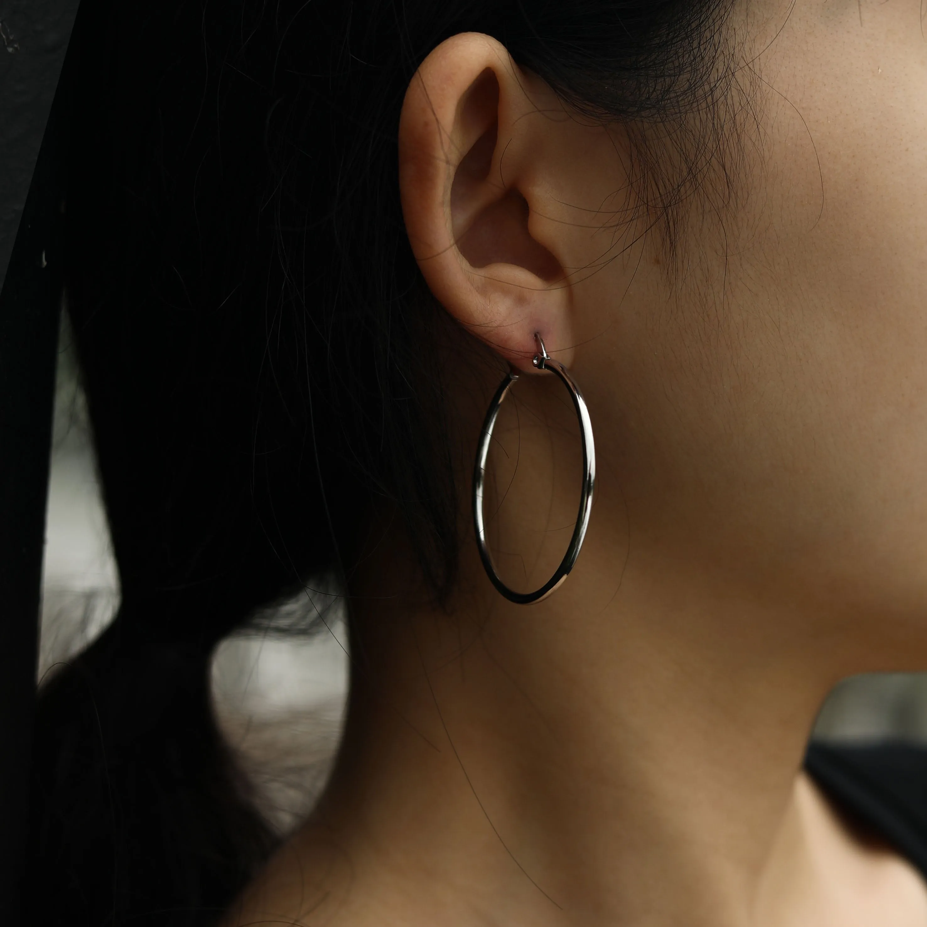 Style BIANCA Silver: Classic Essential Everyday Basic Round Silver Hoops. Available in 7 Sizes - 1cm to 6cm sold by Lav & Kush product image thumbnail 3