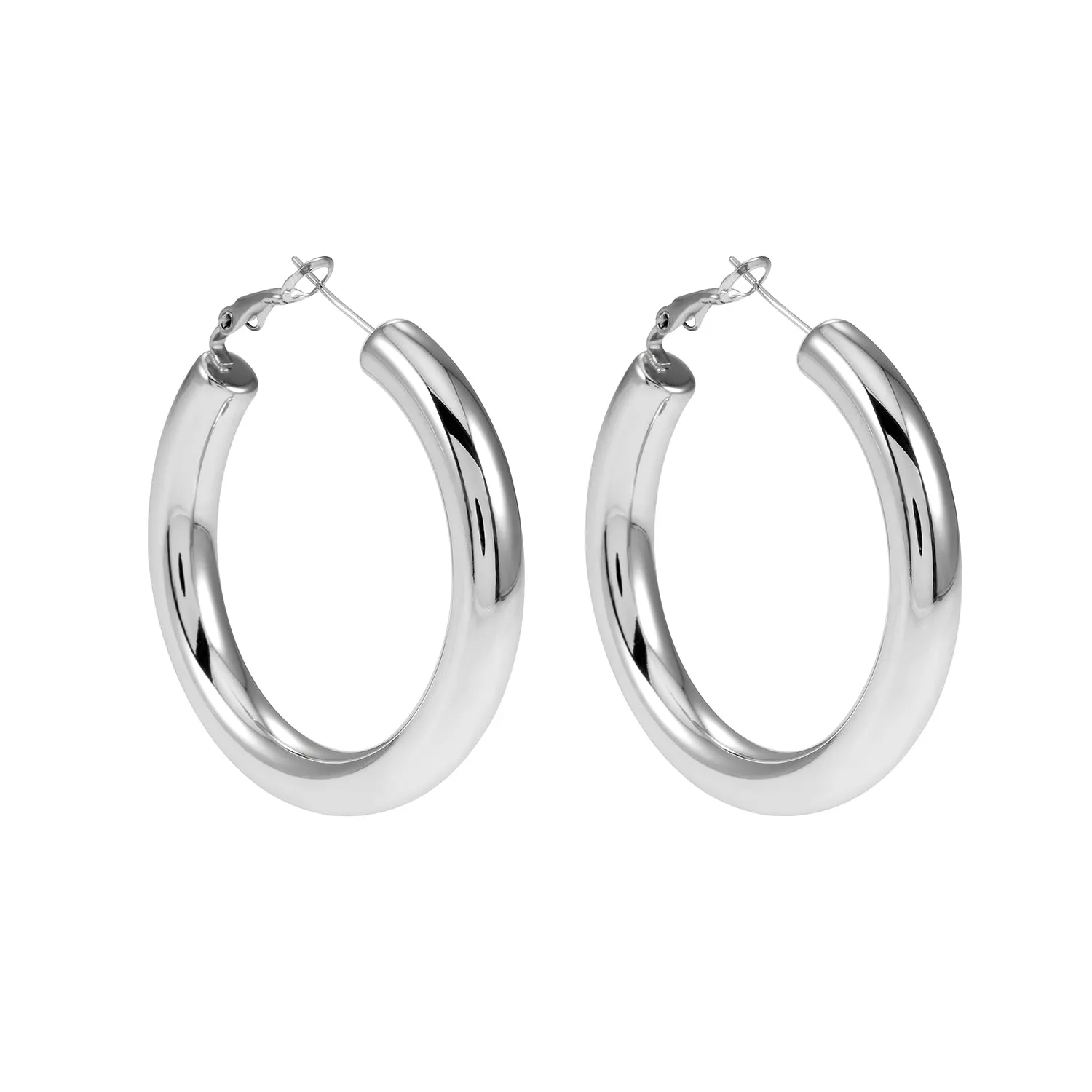 BOBOYI White Gold (Silver Tone): Mid Width Smooth Finish Effortless Day-to-Night Classic Hoops sold by Lav & Kush product image thumbnail 2