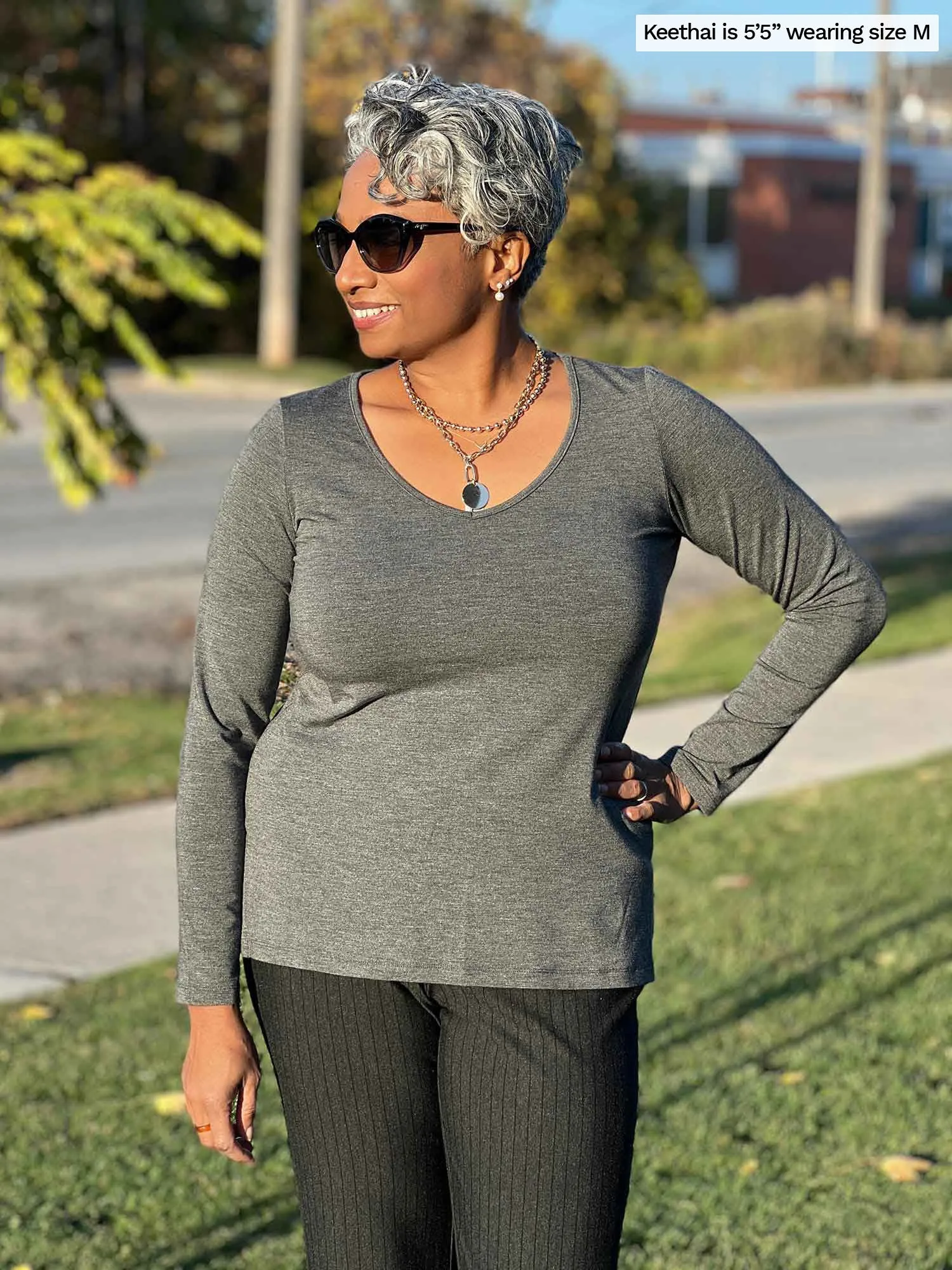 Priya modern long sleeve v-neck top - FINAL SALE sold by Miik product image thumbnail 3