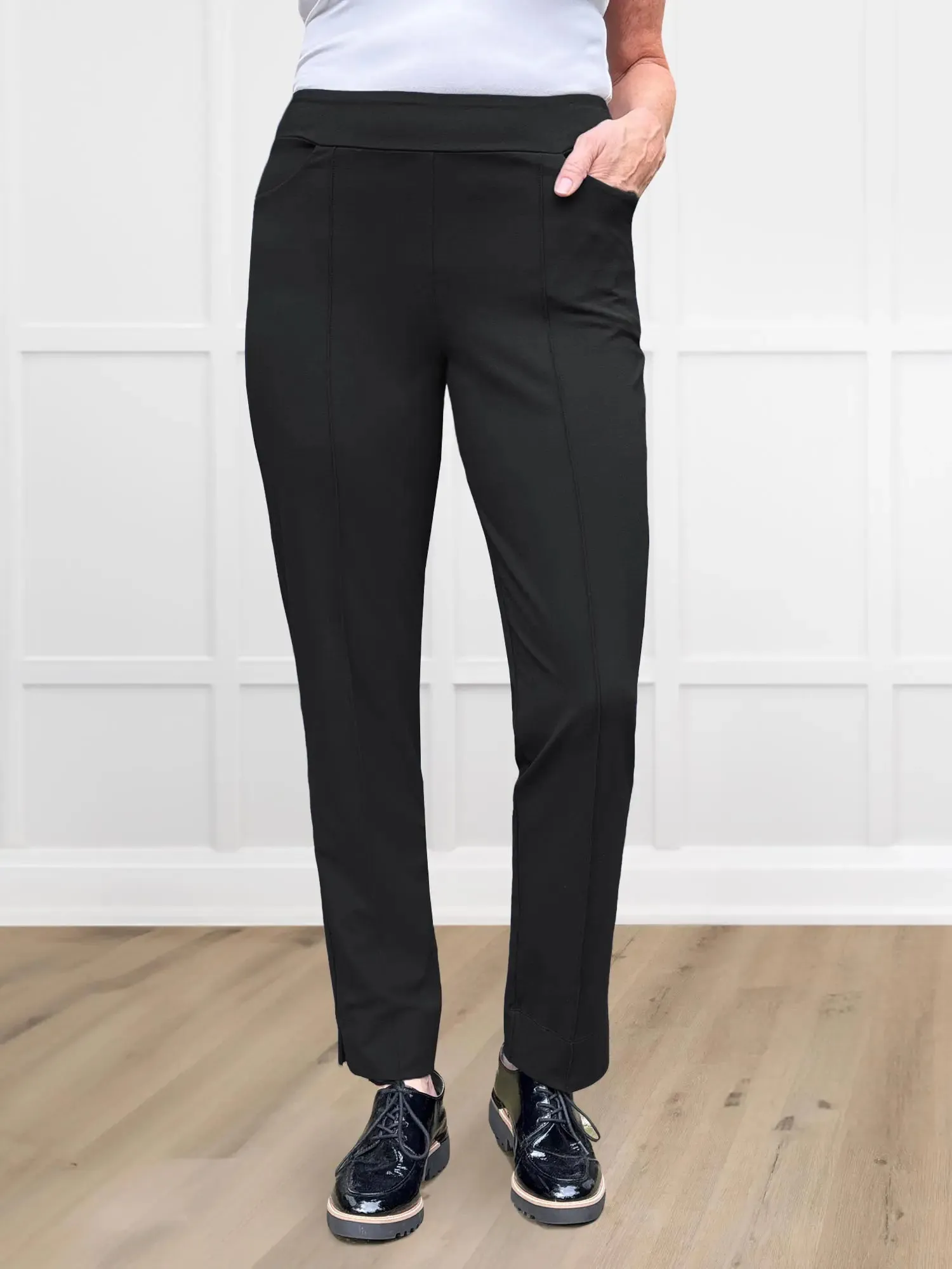 Christal pull-on pintuck ankle pant sold by Miik