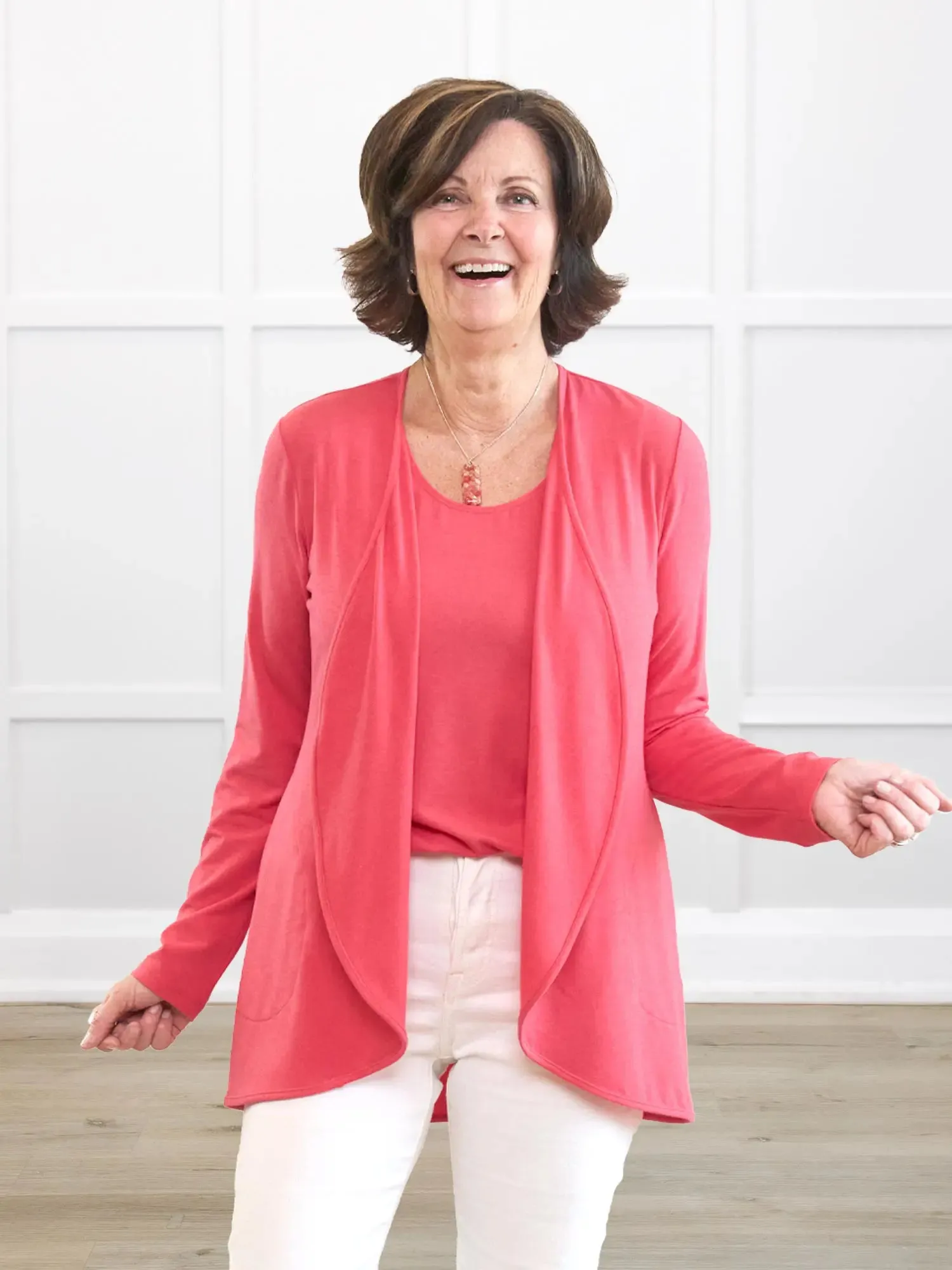 Lilah waterfall cardigan with pockets sold by Miik