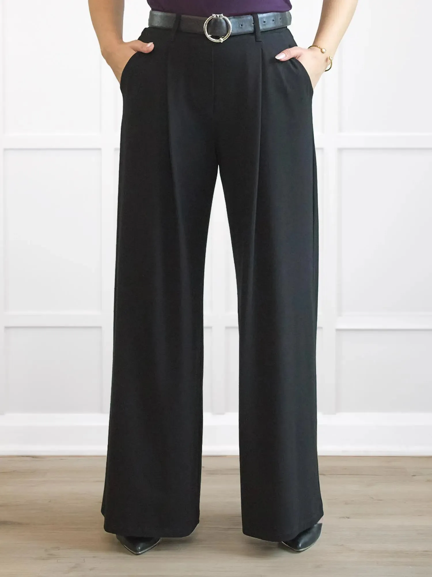 Lara high waisted wide leg pleated pant sold by Miik