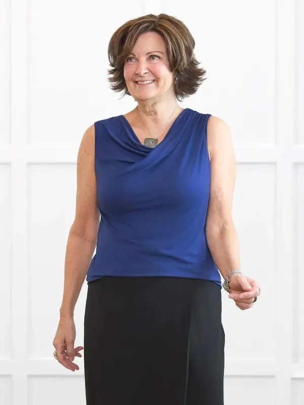 Dion sleeveless draped dressy top made by Miik