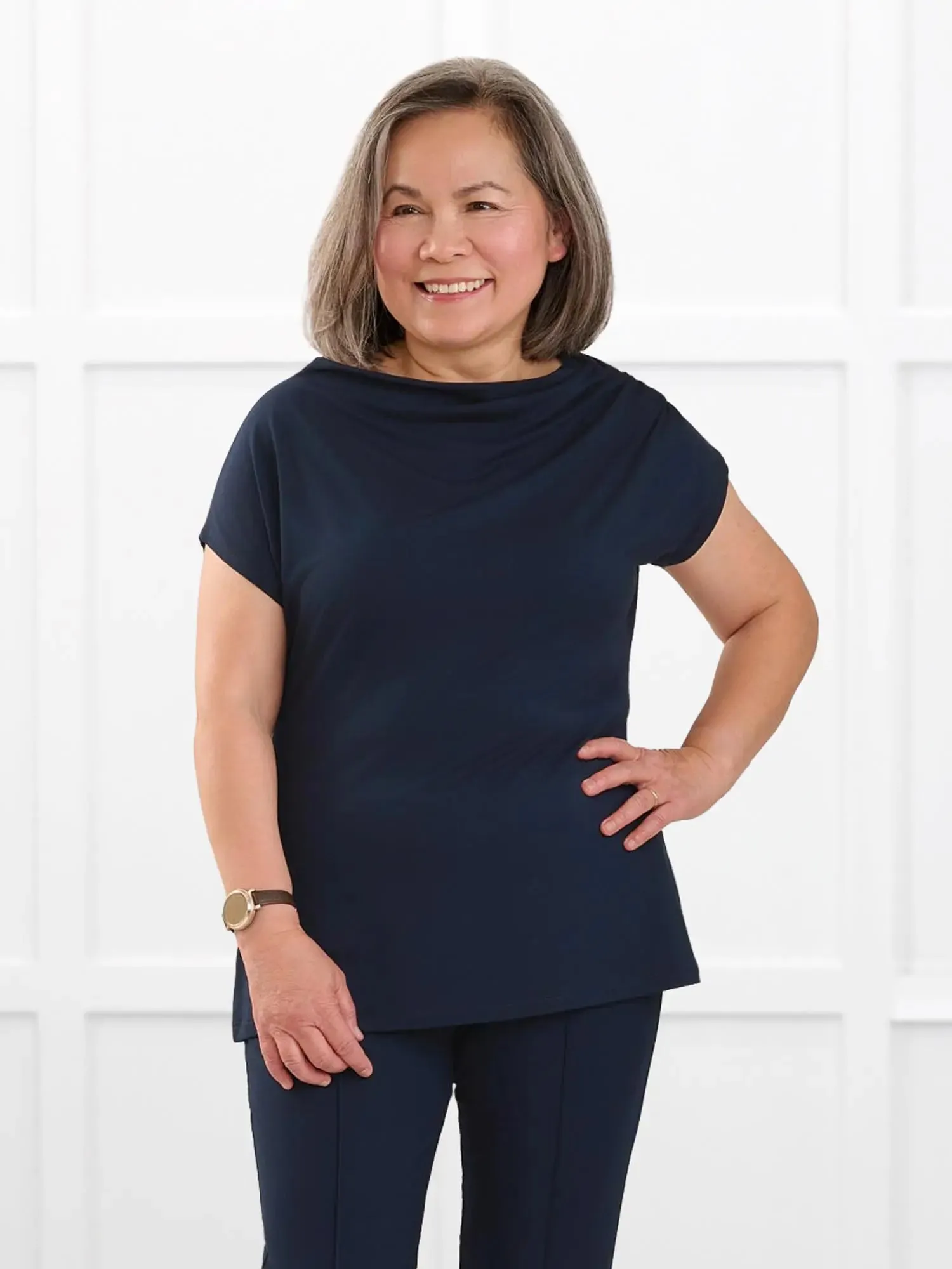 Yuna draped reversible neckline top sold by Miik