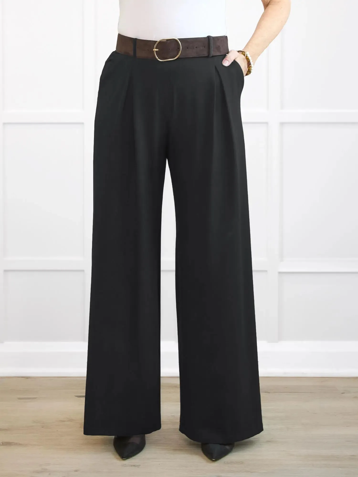 Kiya high waisted wide leg pleated pant | PETITE sold by Miik