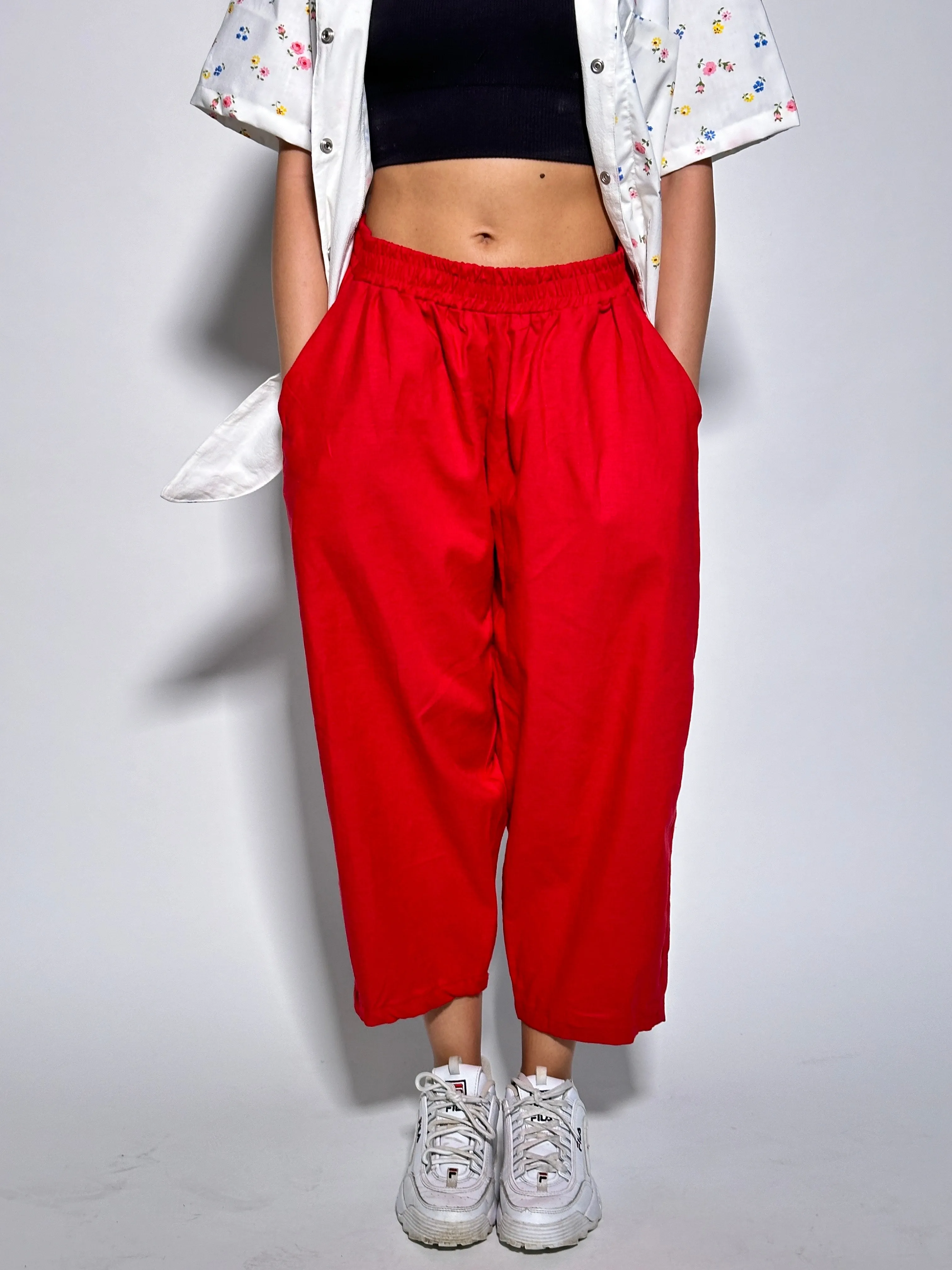 Red Linen Relief Pant sold by Oge Ajibe