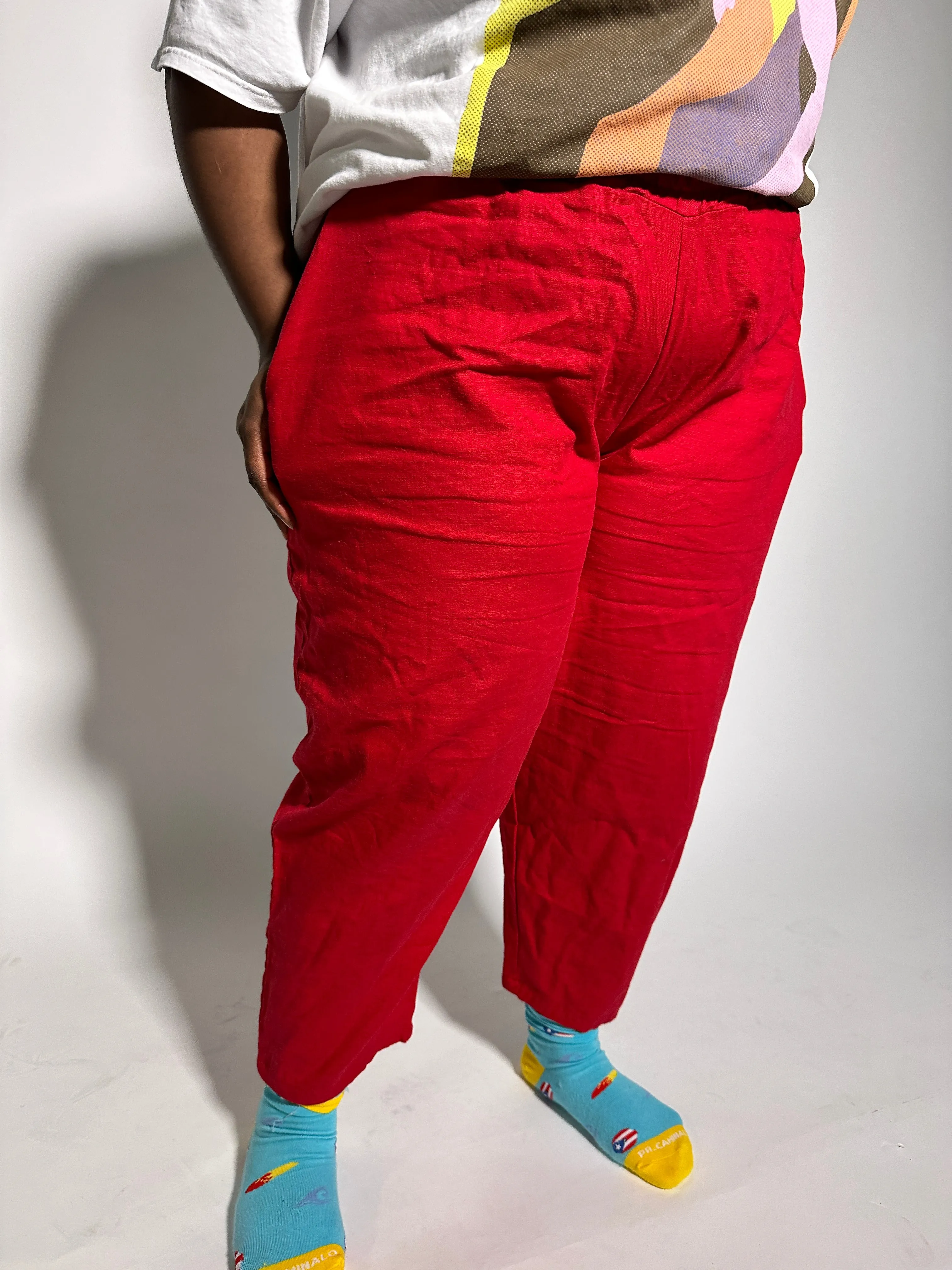 Red Linen Relief Pant sold by Oge Ajibe product image thumbnail 4
