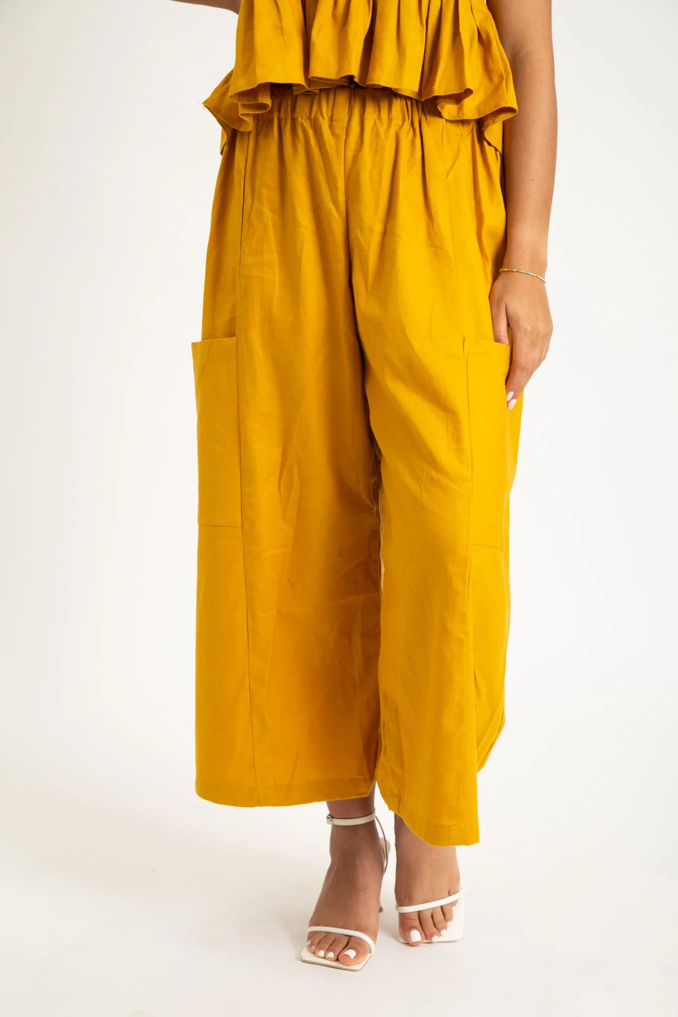 Linen Mustered Yellow Peace Pant sold by Oge Ajibe