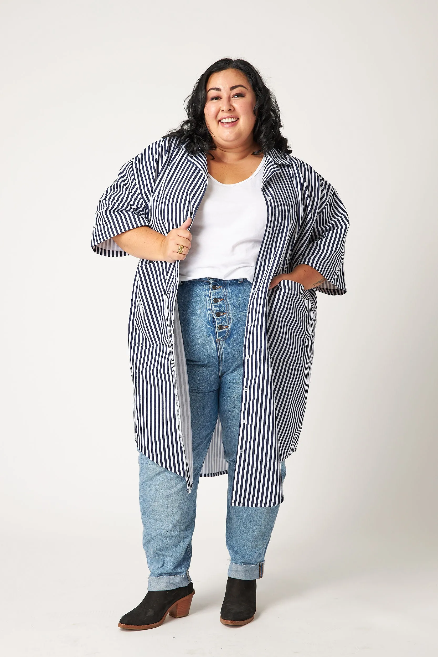 Strip Oversized Denim Dress sold by Oge Ajibe product image thumbnail 2