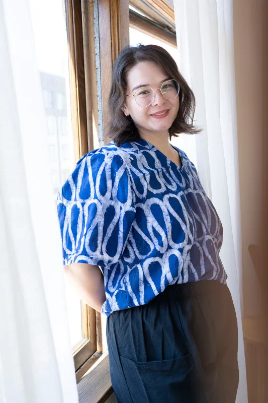 Blue Lines Care Top made by Oge Ajibe