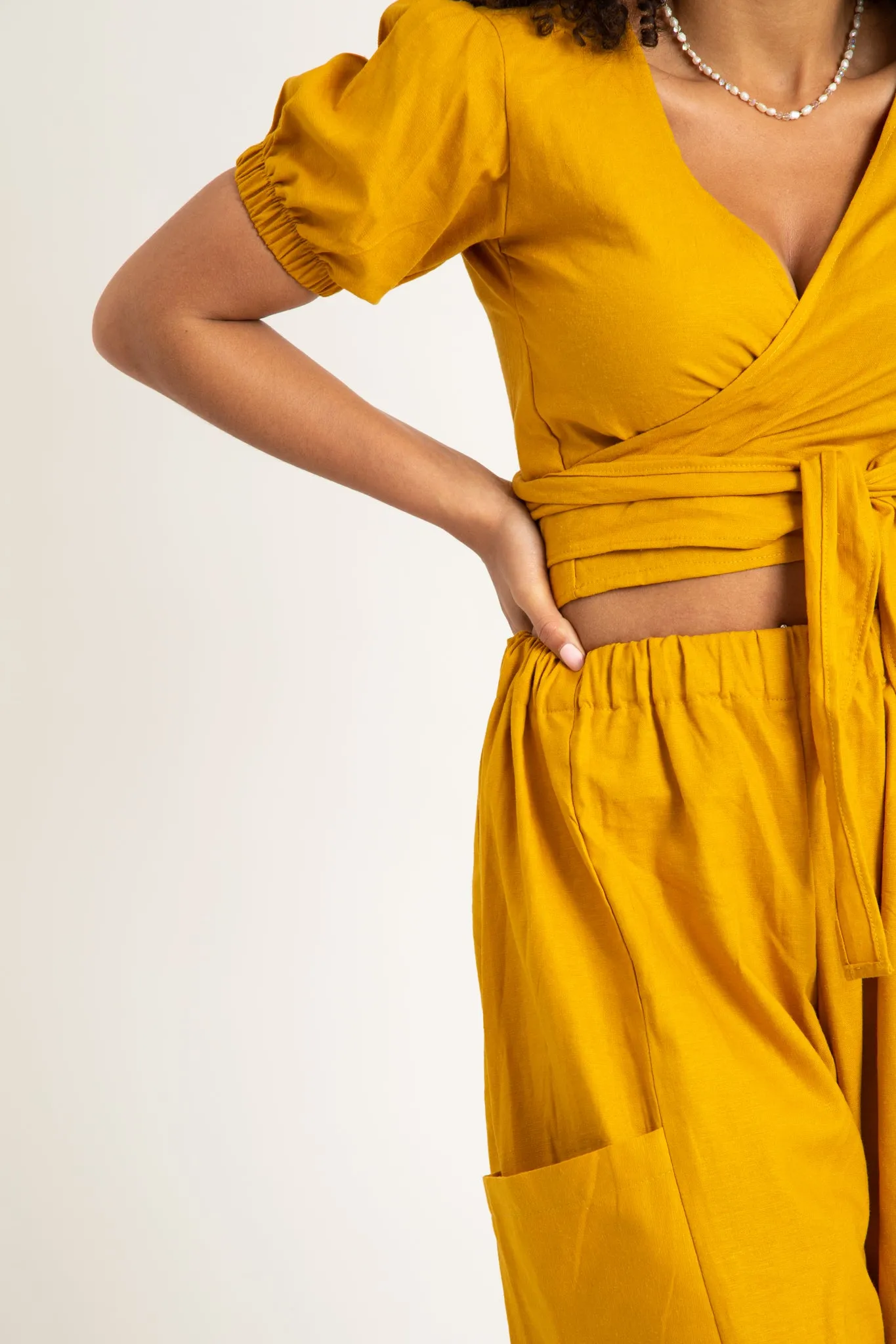 Yellow Linen Cheer Wrap Top sold by Oge Ajibe product image thumbnail 2
