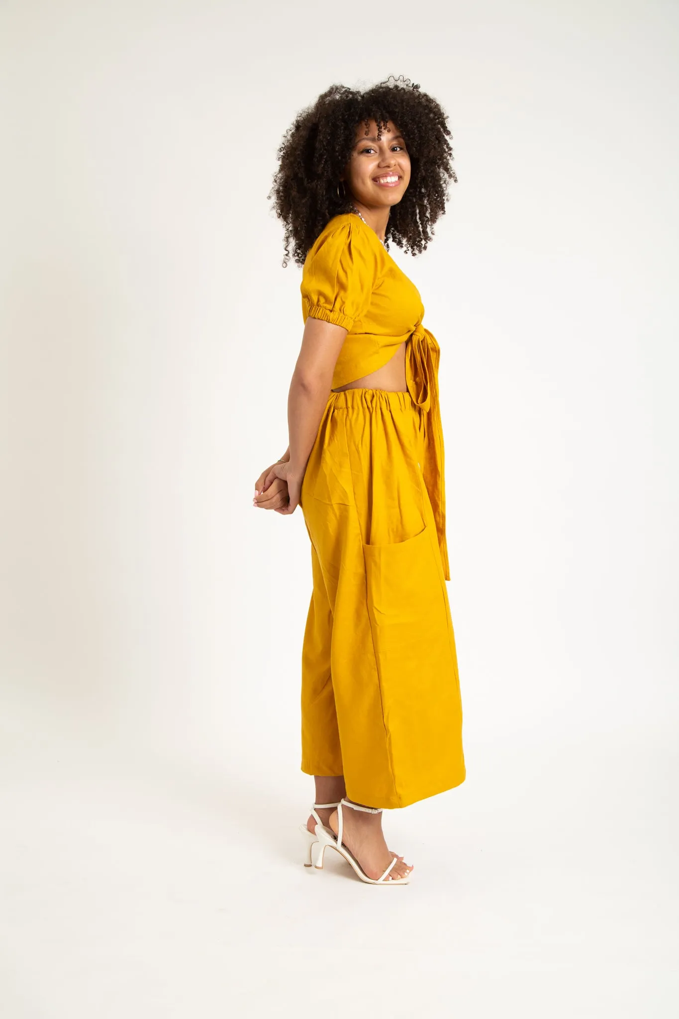 Yellow Linen Cheer Wrap Top sold by Oge Ajibe product image thumbnail 4