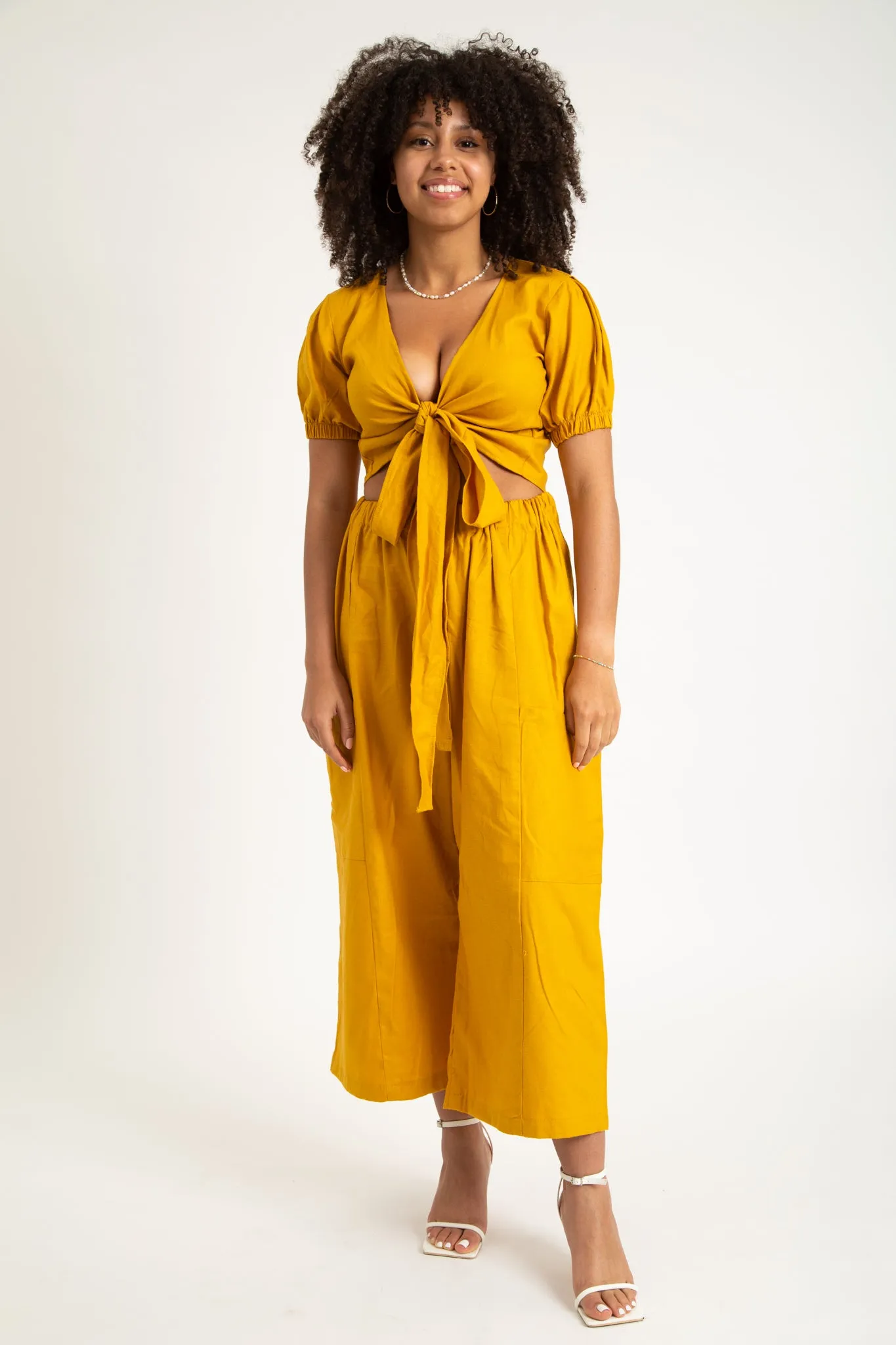 Yellow Linen Cheer Wrap Top sold by Oge Ajibe product image thumbnail 5